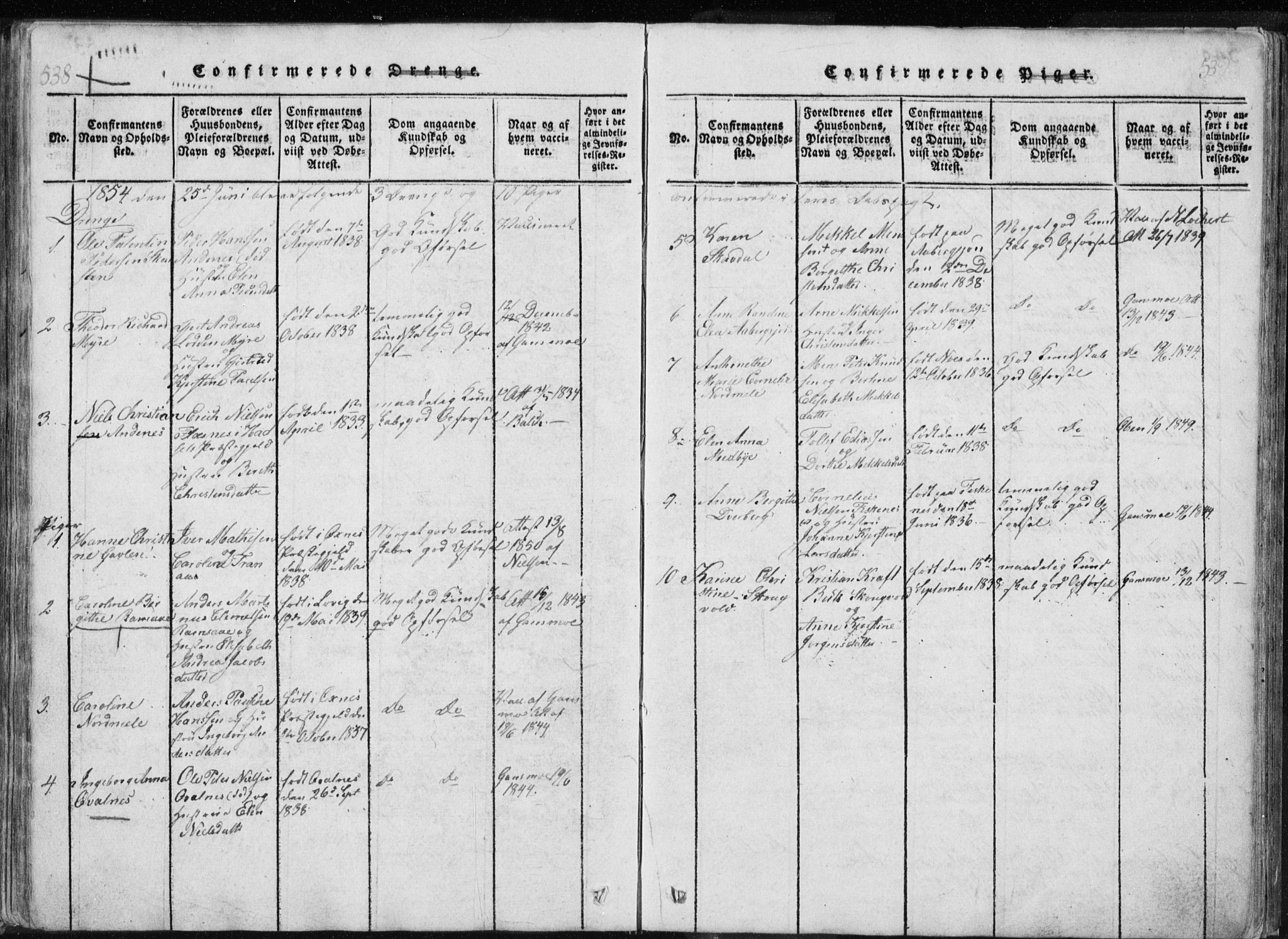 Ministerialprotokoller, klokkerbøker og fødselsregistre - Nordland, AV/SAT-A-1459/897/L1411: Parish register (copy) no. 897C01, 1820-1866, p. 538-539