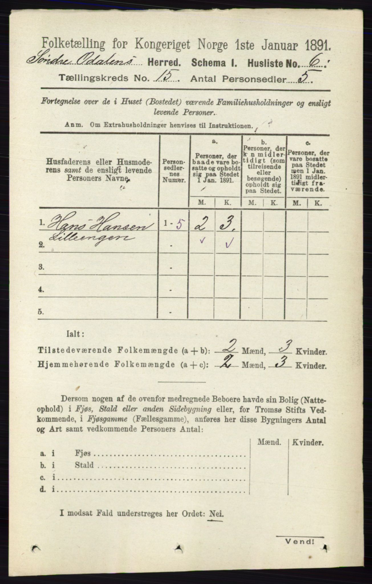 RA, 1891 census for 0419 Sør-Odal, 1891, p. 6471