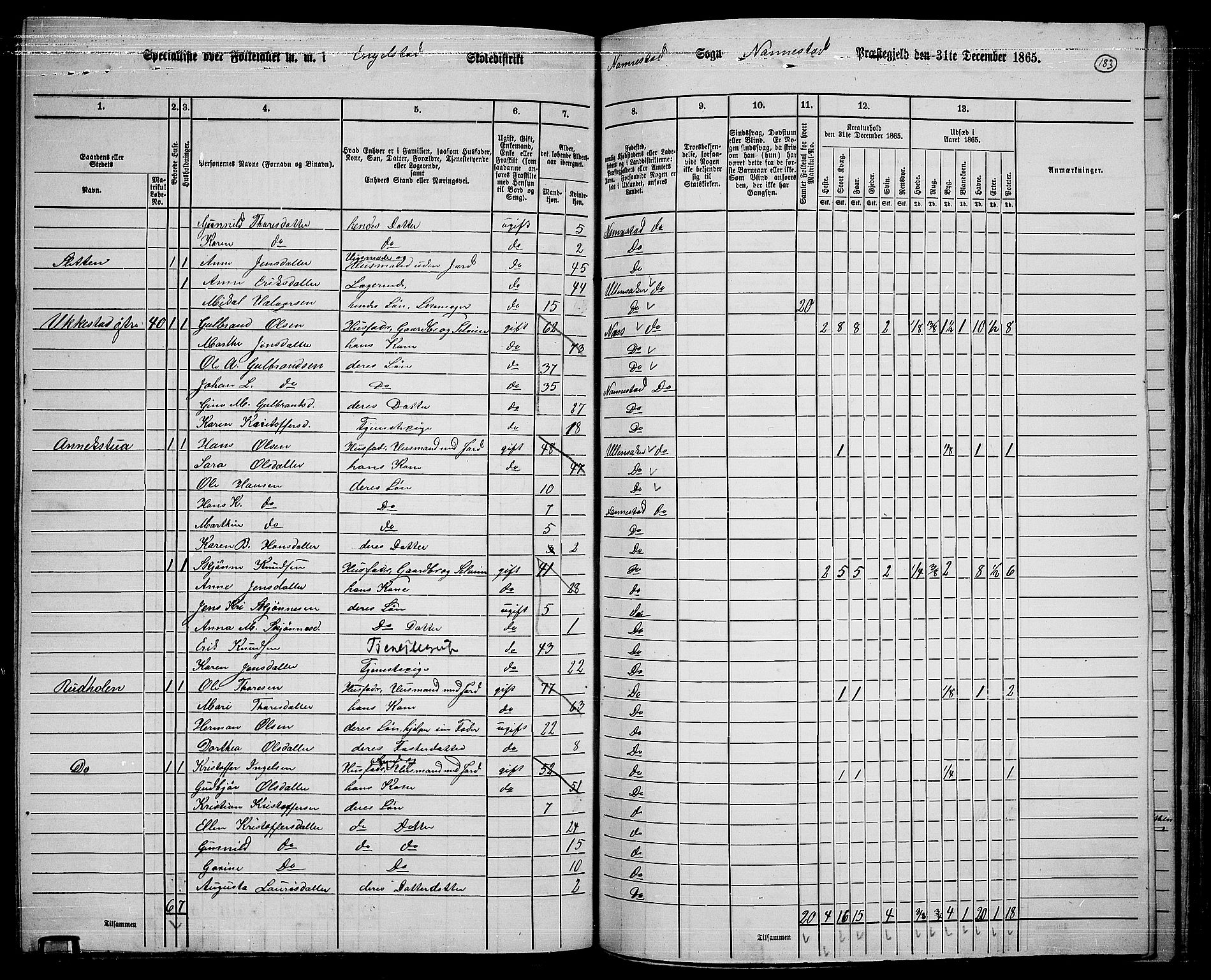 RA, 1865 census for Nannestad, 1865, p. 66