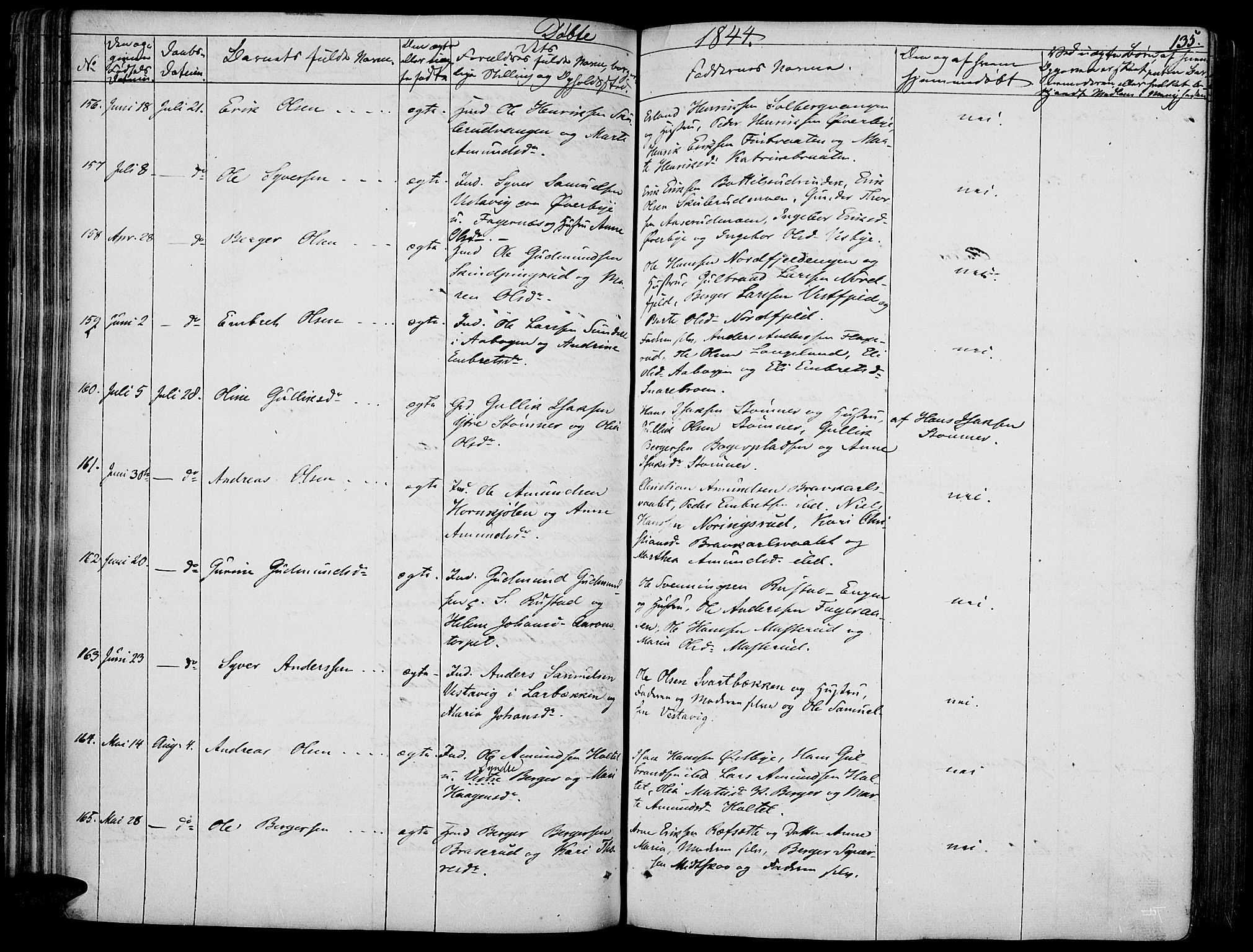Vinger prestekontor, SAH/PREST-024/H/Ha/Haa/L0008: Parish register (official) no. 8, 1839-1847, p. 135
