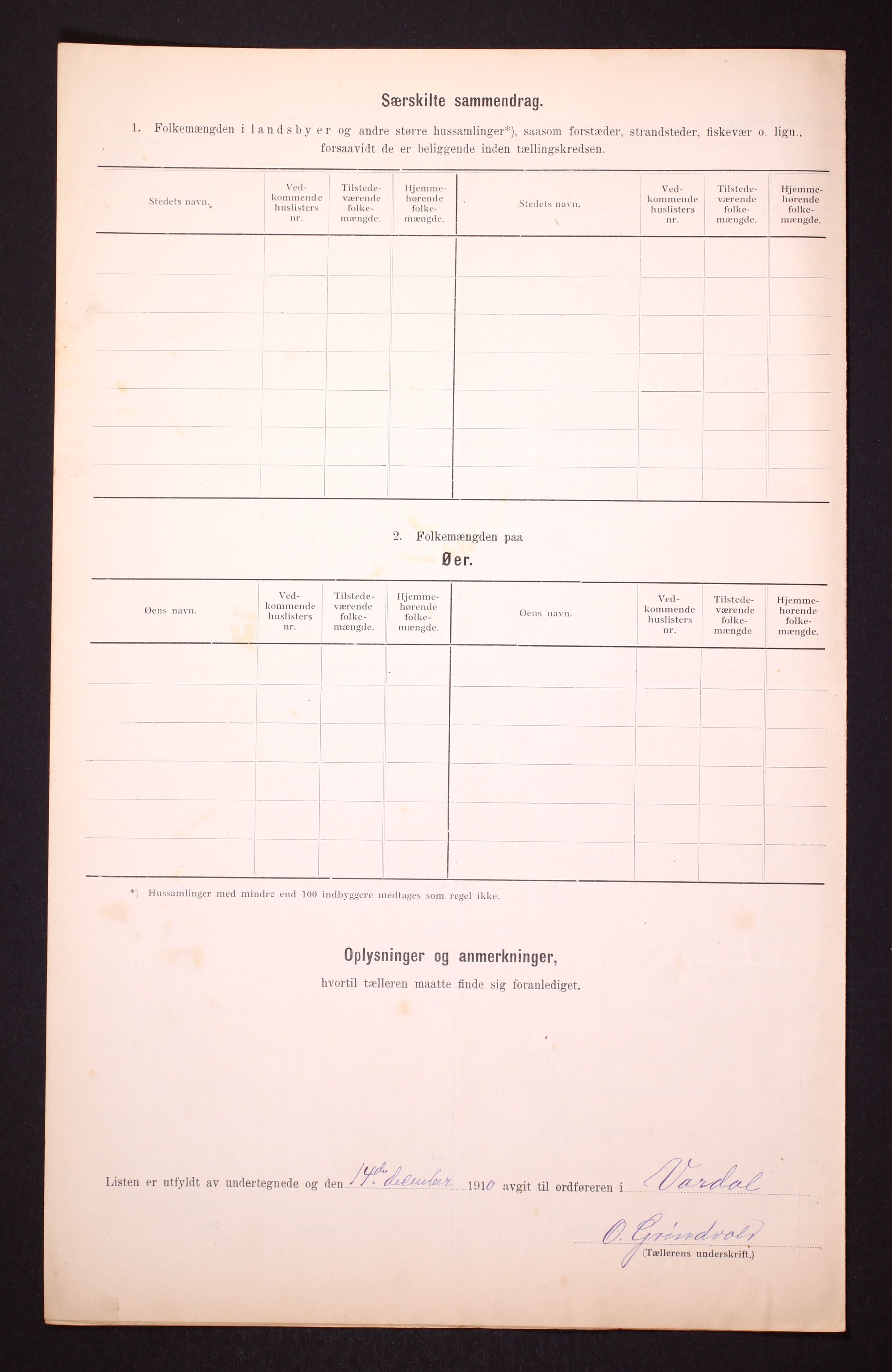 RA, 1910 census for Vardal, 1910, p. 7