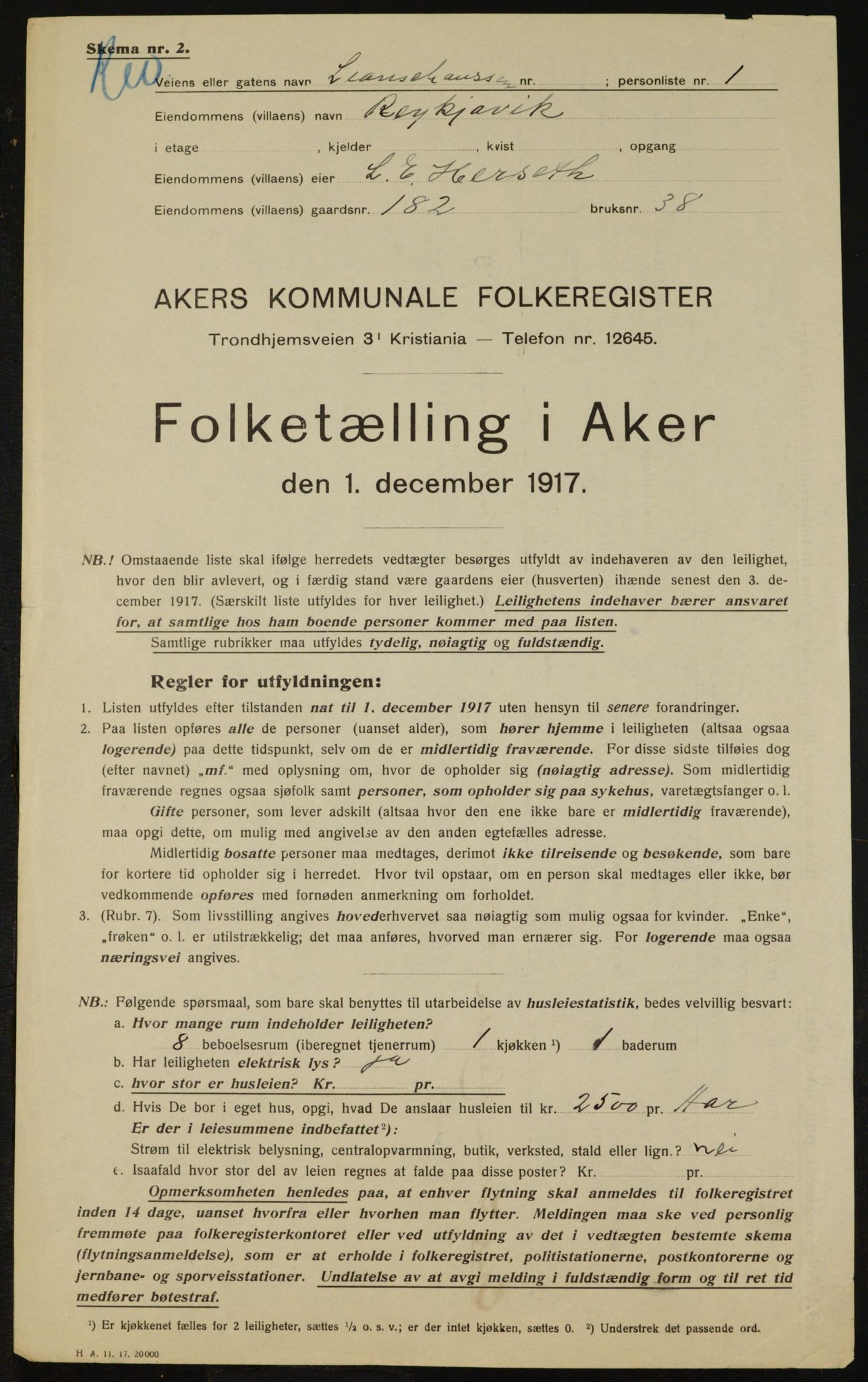 OBA, Municipal Census 1917 for Aker, 1917, p. 17227