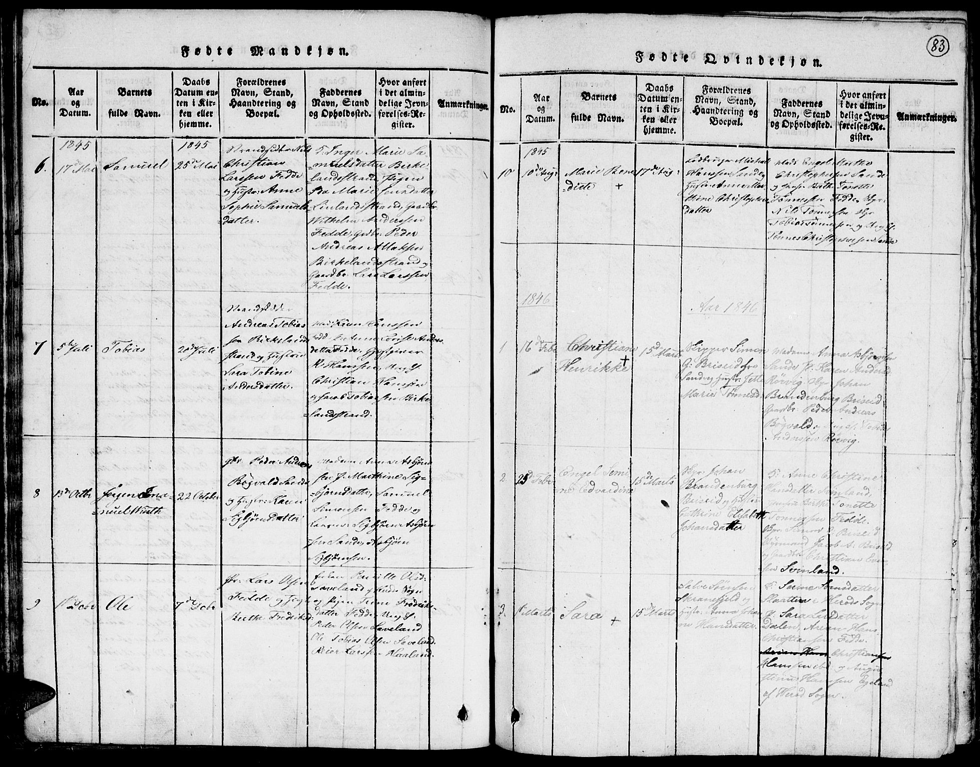 Kvinesdal sokneprestkontor, SAK/1111-0026/F/Fa/Faa/L0001: Parish register (official) no. A 1, 1815-1849, p. 83