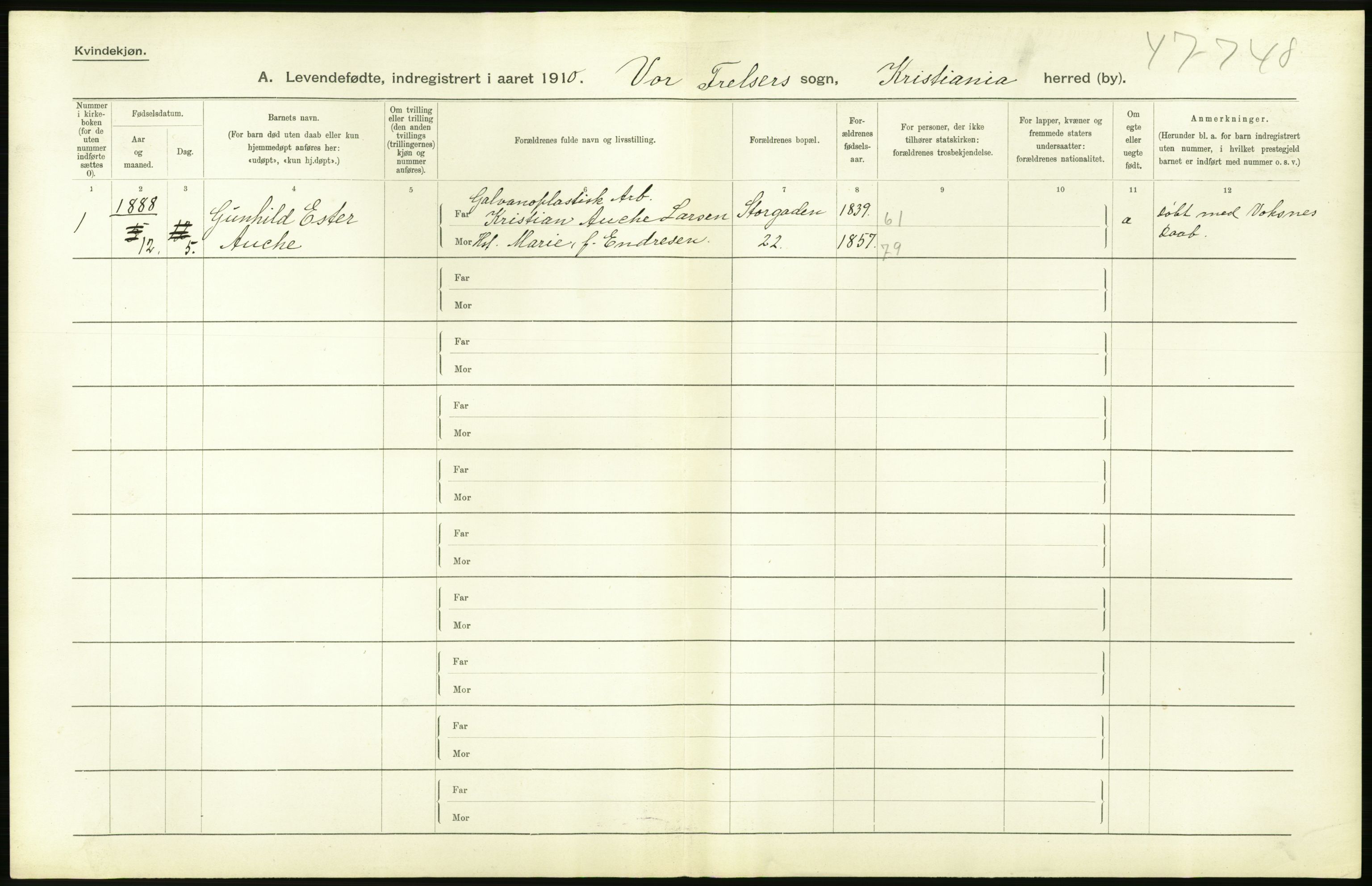 Statistisk sentralbyrå, Sosiodemografiske emner, Befolkning, AV/RA-S-2228/D/Df/Dfa/Dfah/L0007: Kristiania: Levendefødte kvinner., 1910, p. 204