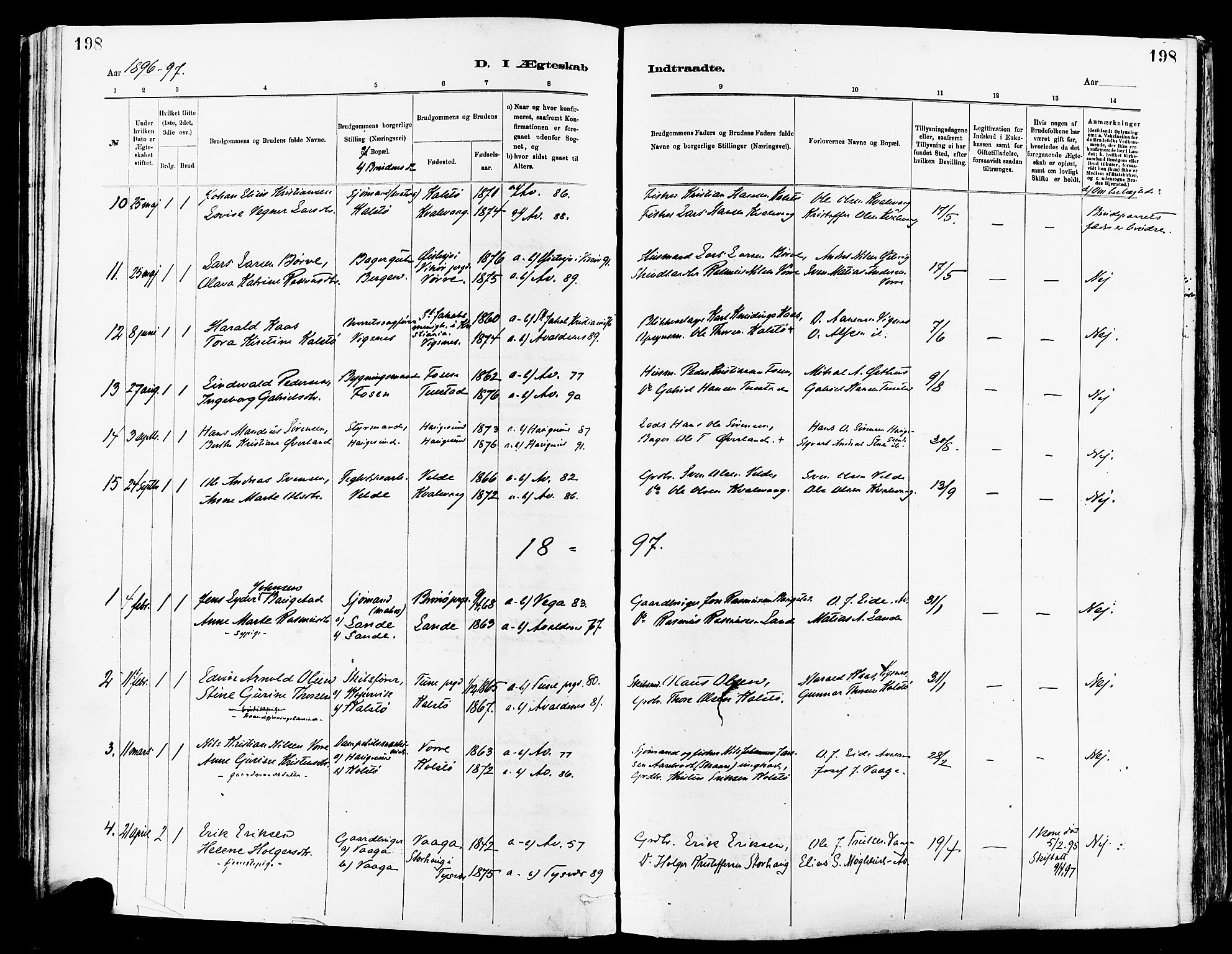 Avaldsnes sokneprestkontor, SAST/A -101851/H/Ha/Haa/L0015: Parish register (official) no. A 15, 1880-1906, p. 198