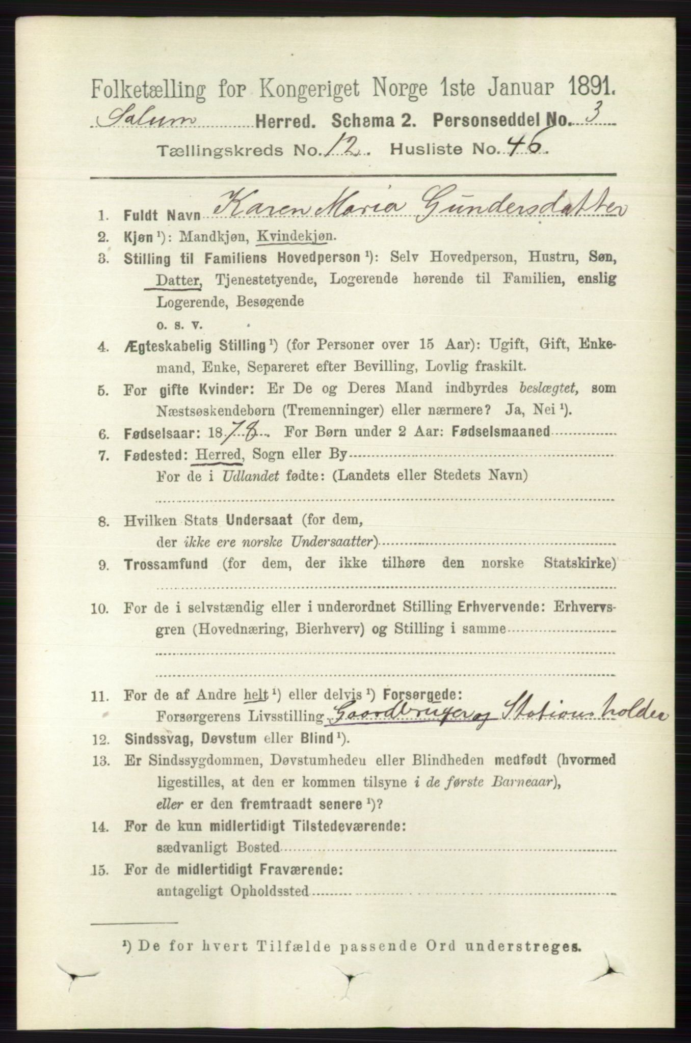 RA, 1891 census for 0818 Solum, 1891, p. 5879