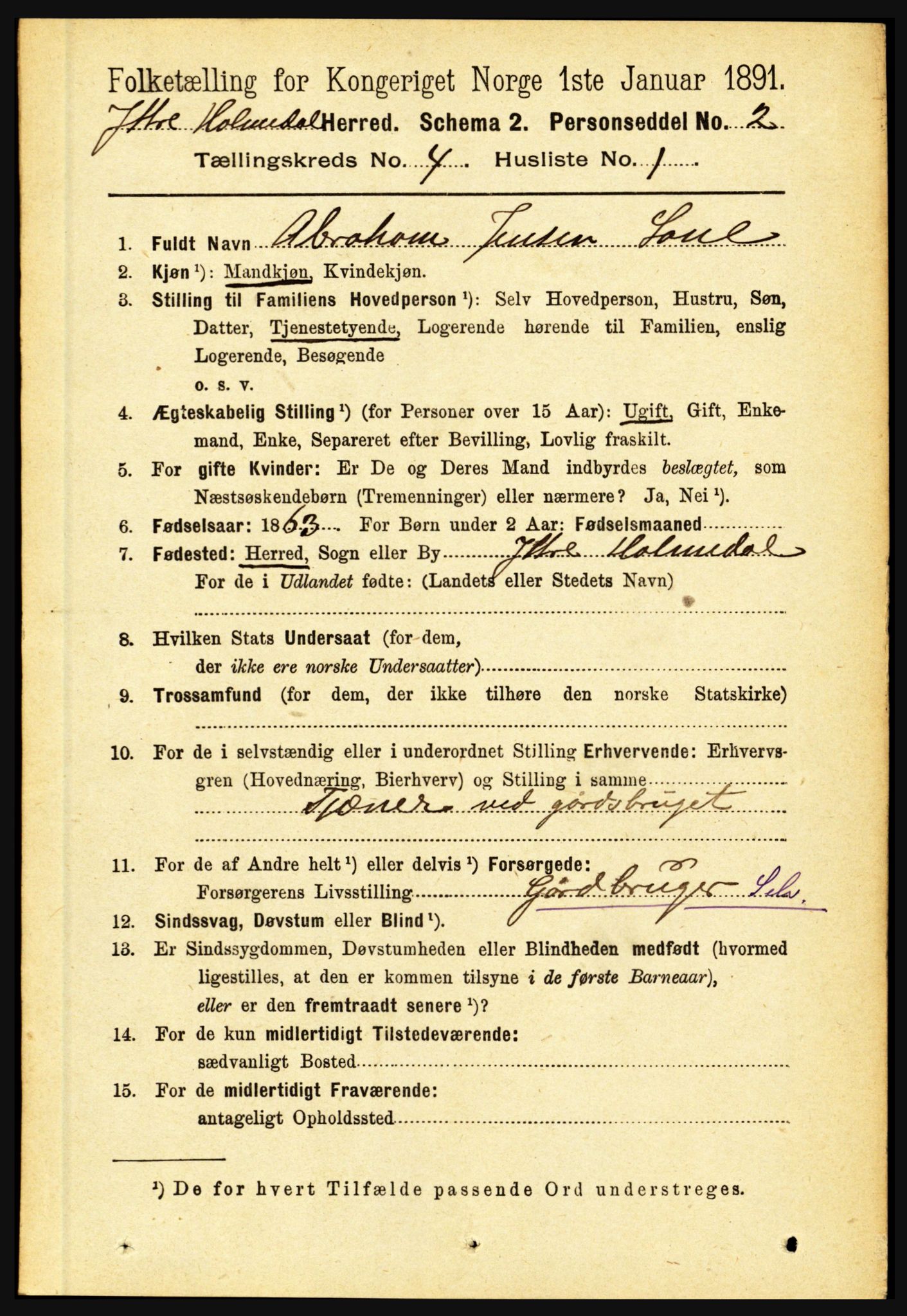 RA, 1891 census for 1429 Ytre Holmedal, 1891, p. 900