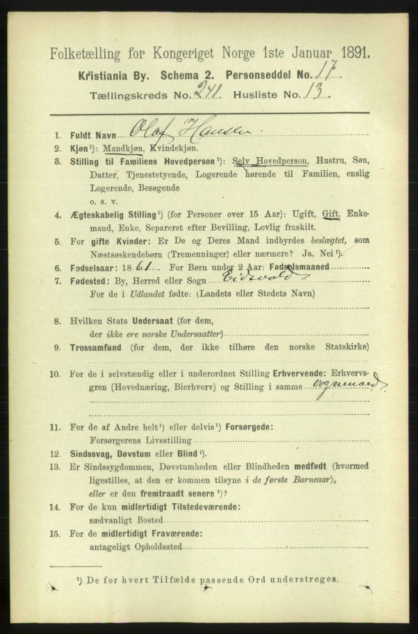 RA, 1891 census for 0301 Kristiania, 1891, p. 146591