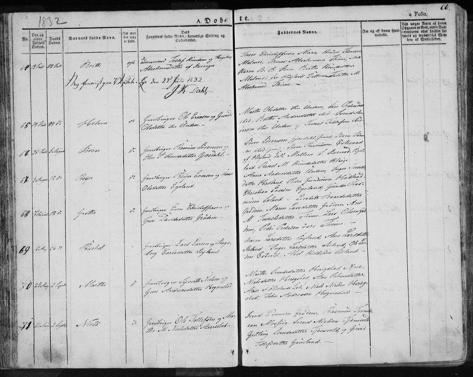 Lye sokneprestkontor, AV/SAST-A-101794/001/30BA/L0004: Parish register (official) no. A 4, 1826-1841, p. 66