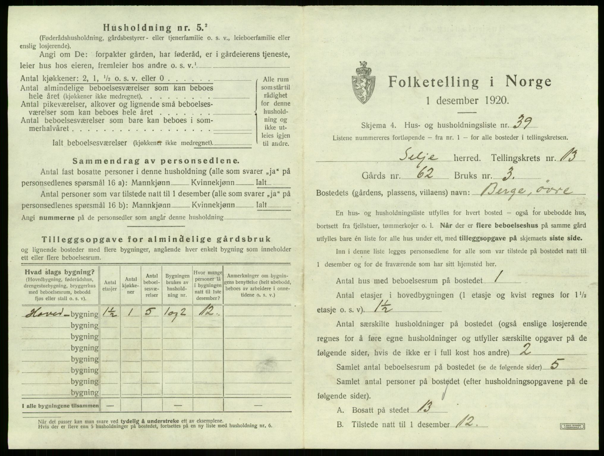 SAB, 1920 census for Selje, 1920, p. 821