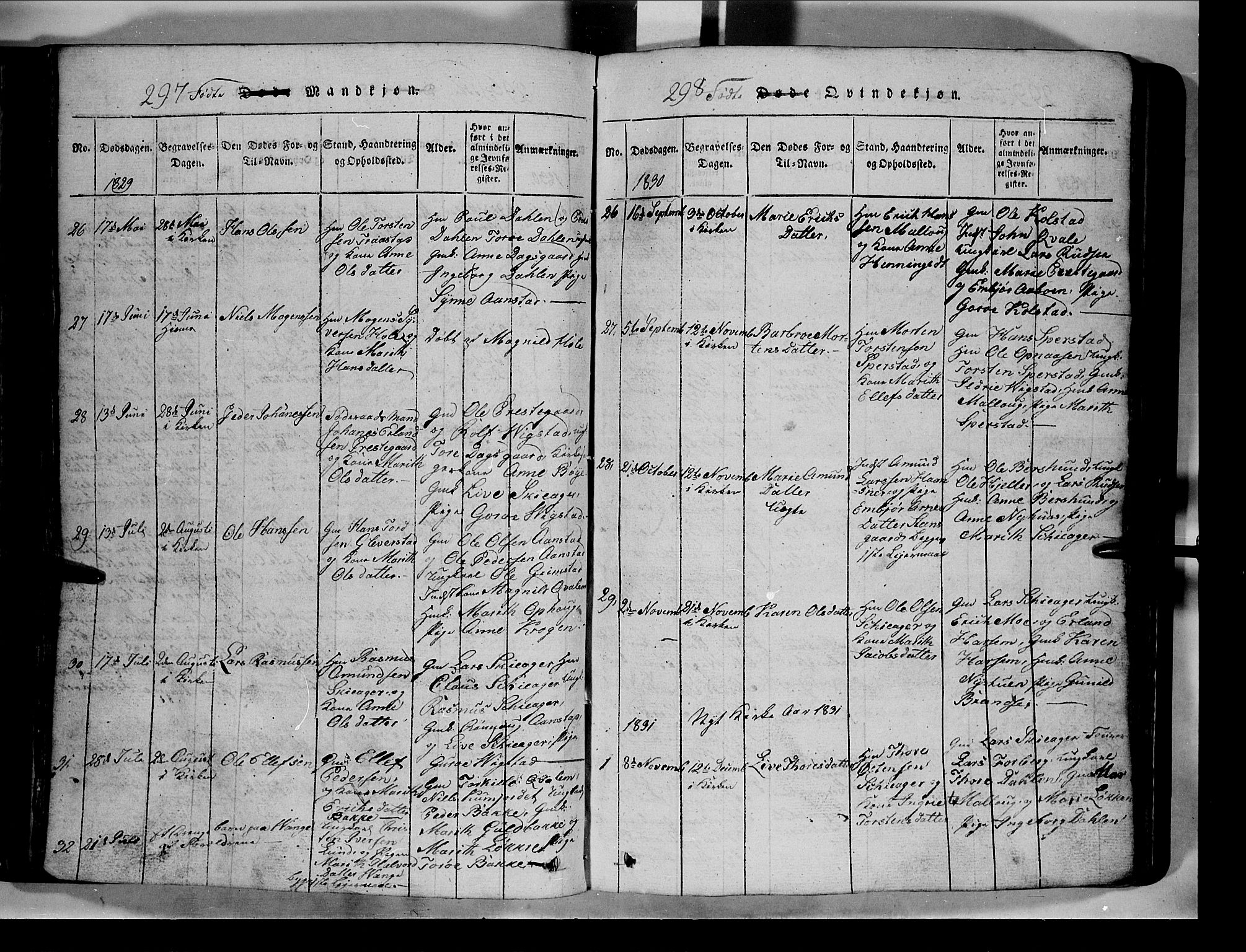 Lom prestekontor, SAH/PREST-070/L/L0003: Parish register (copy) no. 3, 1815-1844, p. 297-298