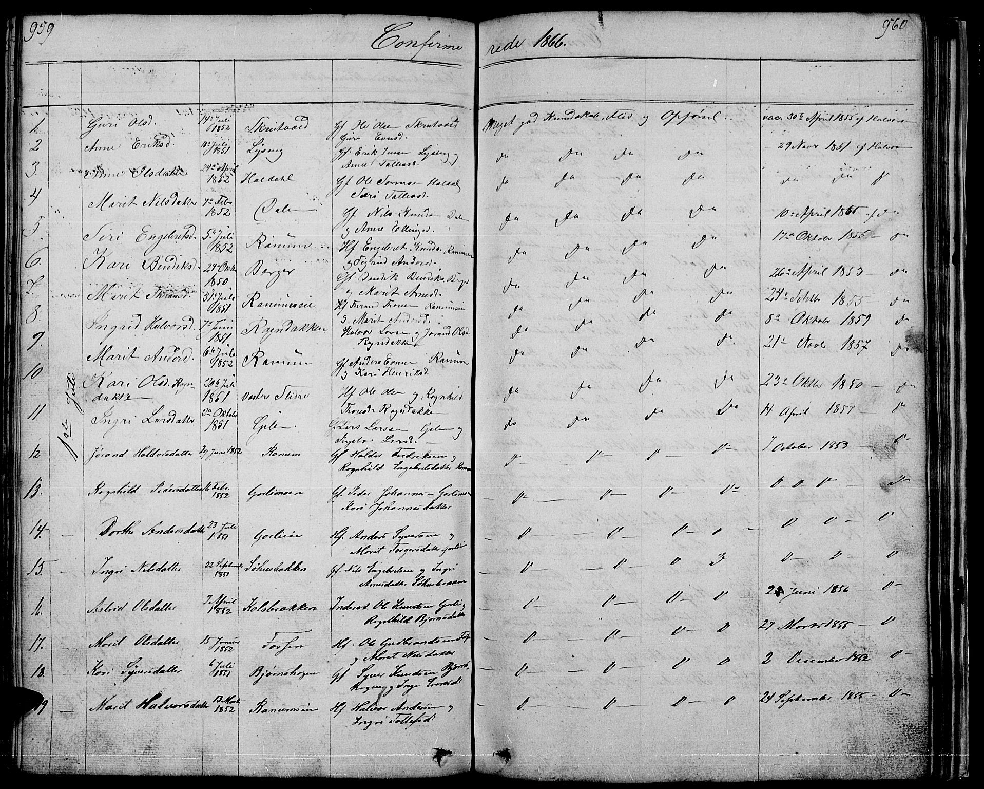 Nord-Aurdal prestekontor, SAH/PREST-132/H/Ha/Hab/L0001: Parish register (copy) no. 1, 1834-1887, p. 959-960