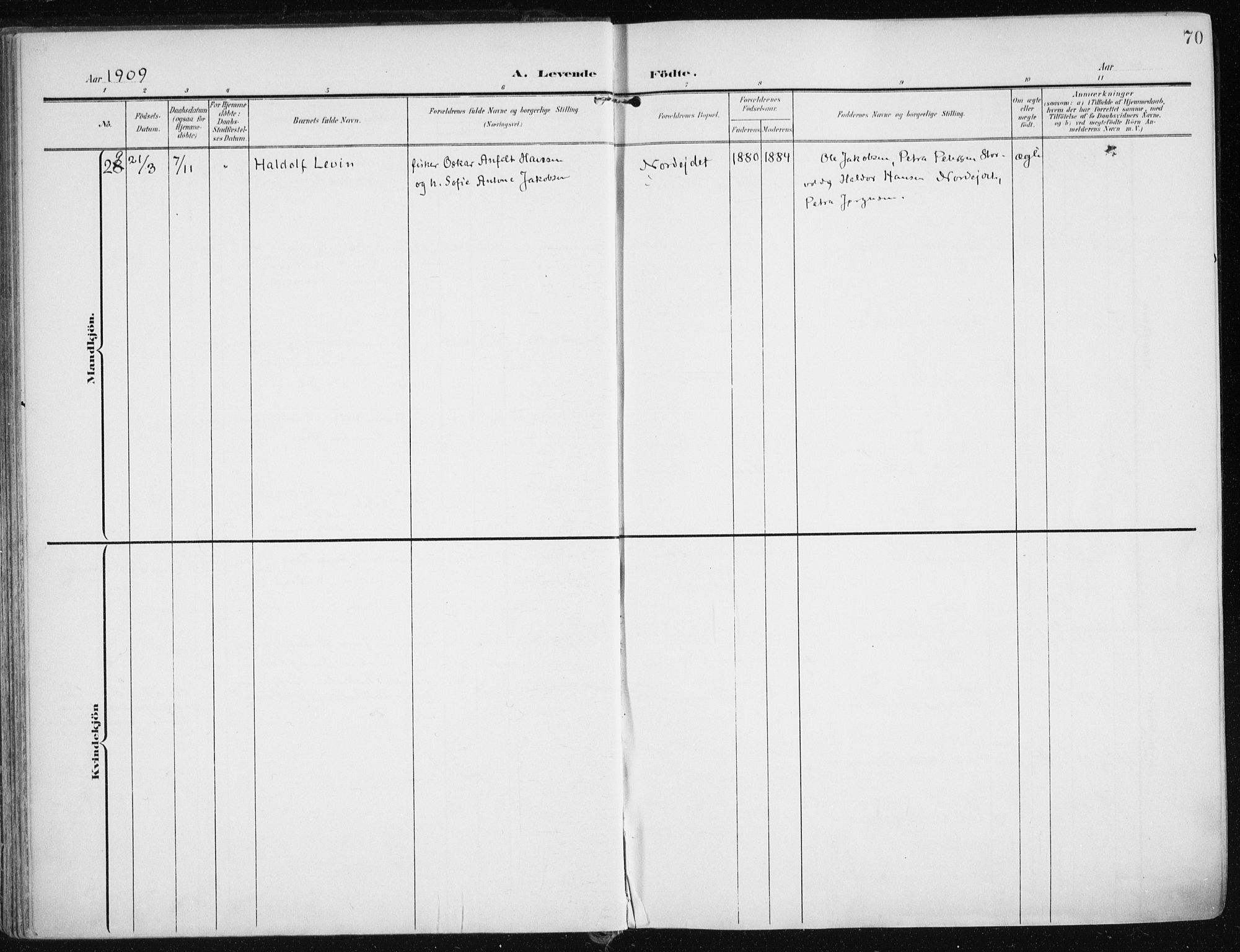 Karlsøy sokneprestembete, AV/SATØ-S-1299/H/Ha/Haa/L0014kirke: Parish register (official) no. 14, 1903-1917, p. 70