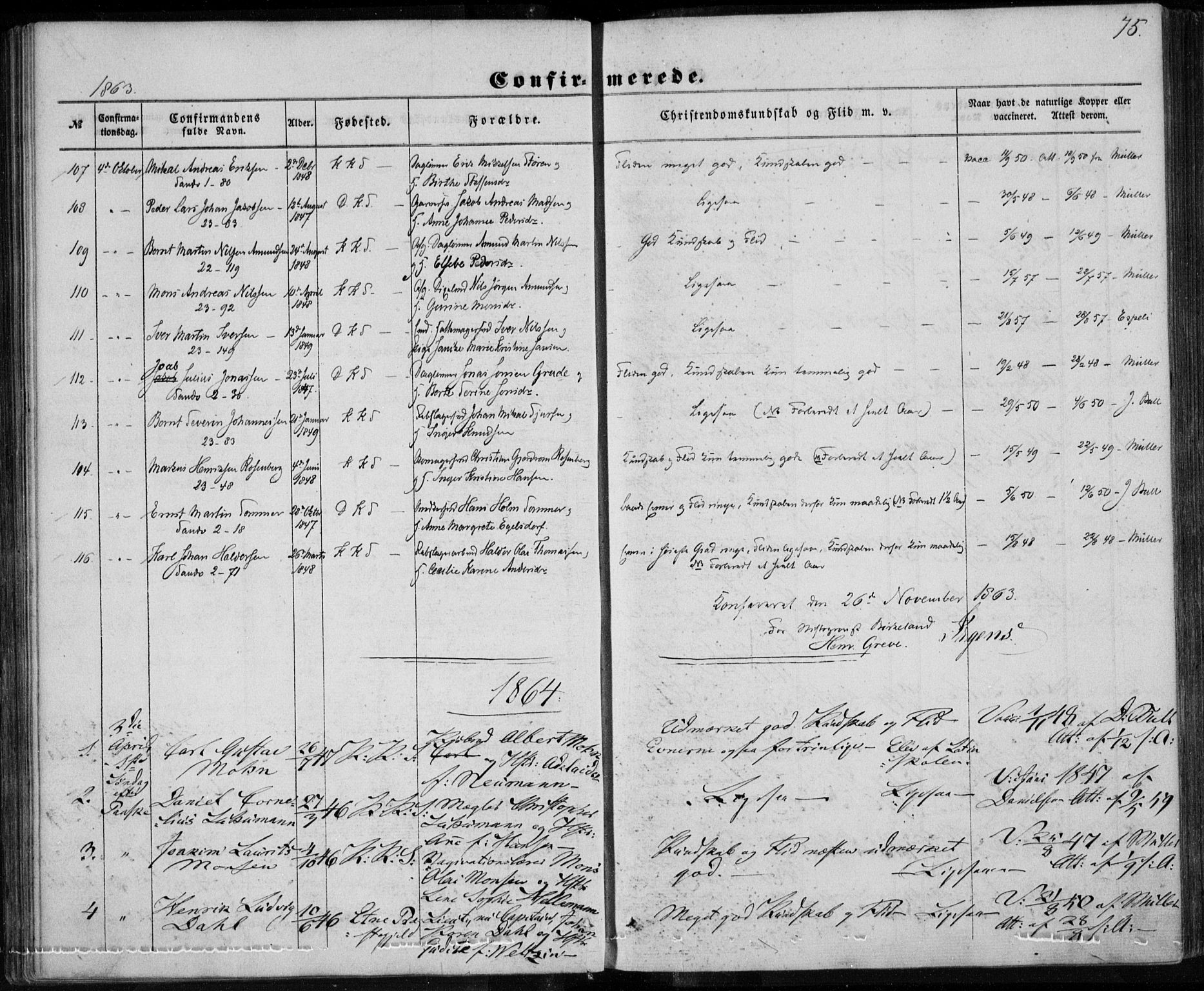 Korskirken sokneprestembete, SAB/A-76101/H/Haa/L0027: Parish register (official) no. C 3, 1854-1868, p. 75