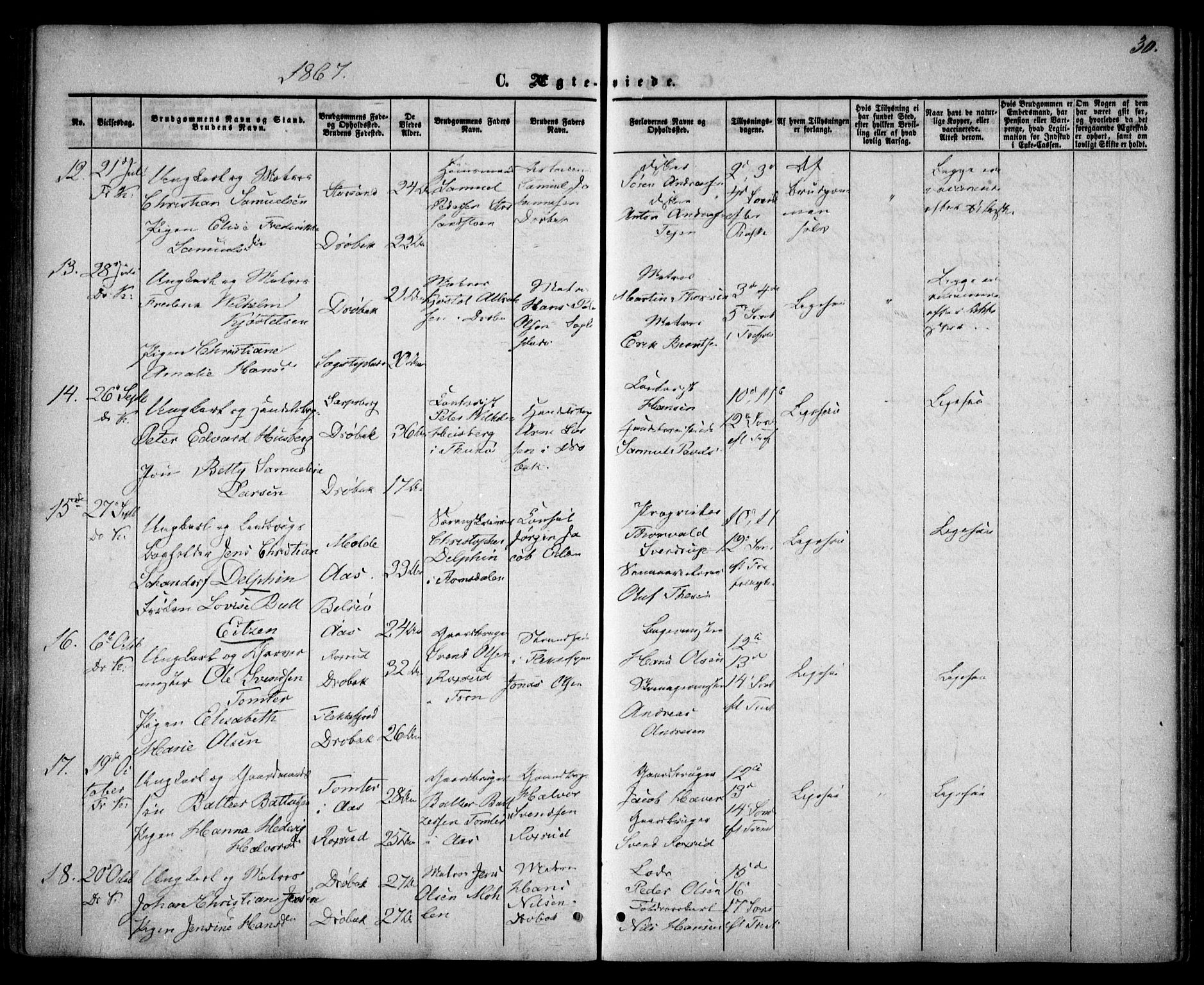 Drøbak prestekontor Kirkebøker, AV/SAO-A-10142a/F/Fa/L0002: Parish register (official) no. I 2, 1858-1870, p. 30