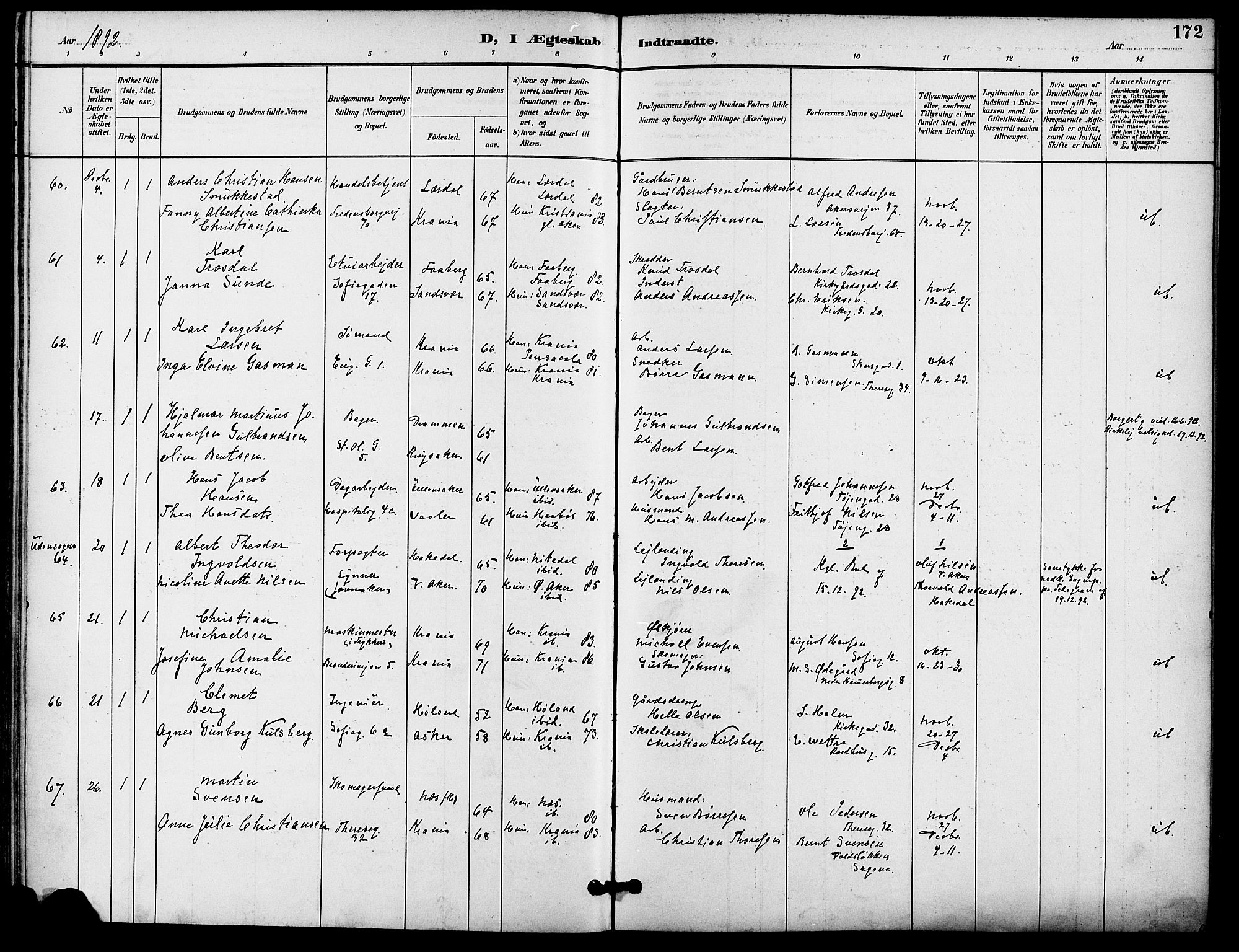 Gamle Aker prestekontor Kirkebøker, SAO/A-10617a/F/L0009: Parish register (official) no. 9, 1890-1898, p. 172