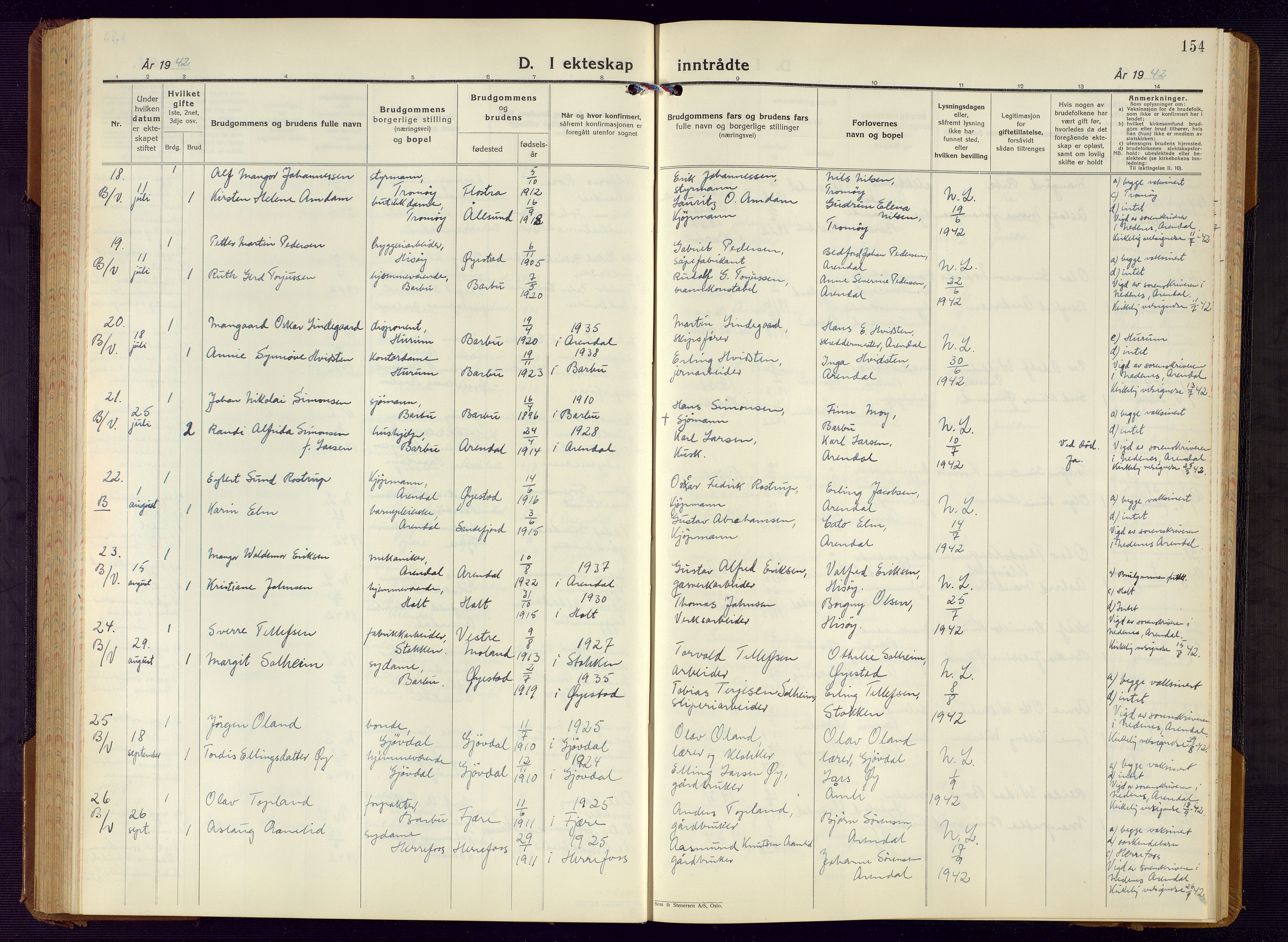 Barbu sokneprestkontor, AV/SAK-1111-0003/F/Fb/L0006: Parish register (copy) no. B 6, 1937-1947, p. 154