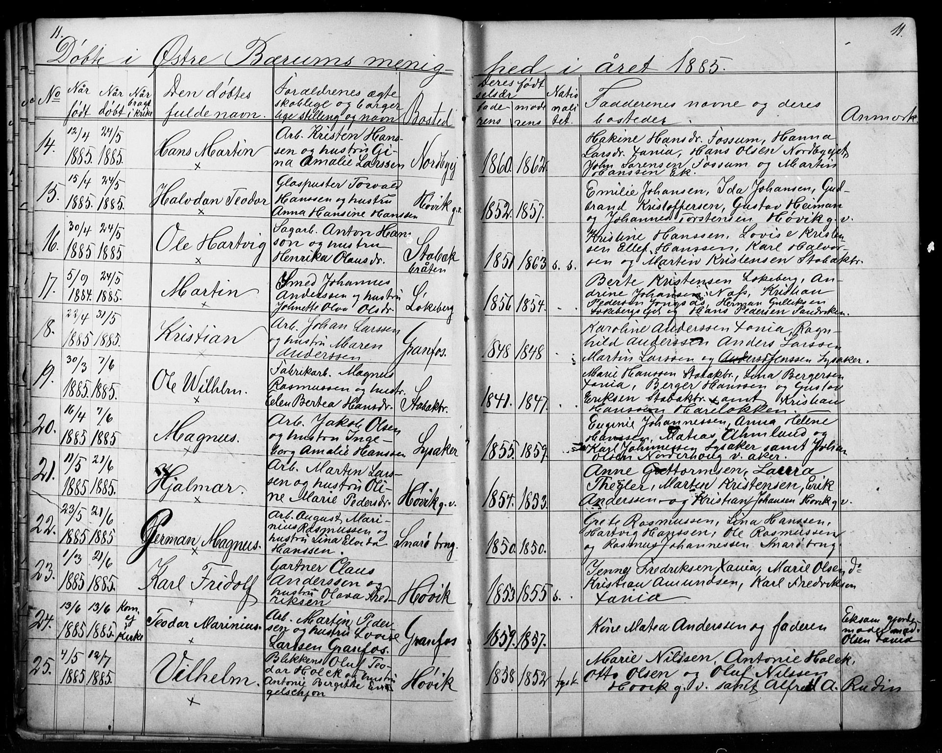 Asker prestekontor Kirkebøker, AV/SAO-A-10256a/G/Gc/L0003: Parish register (copy) no. III 3, 1884-1897, p. 11