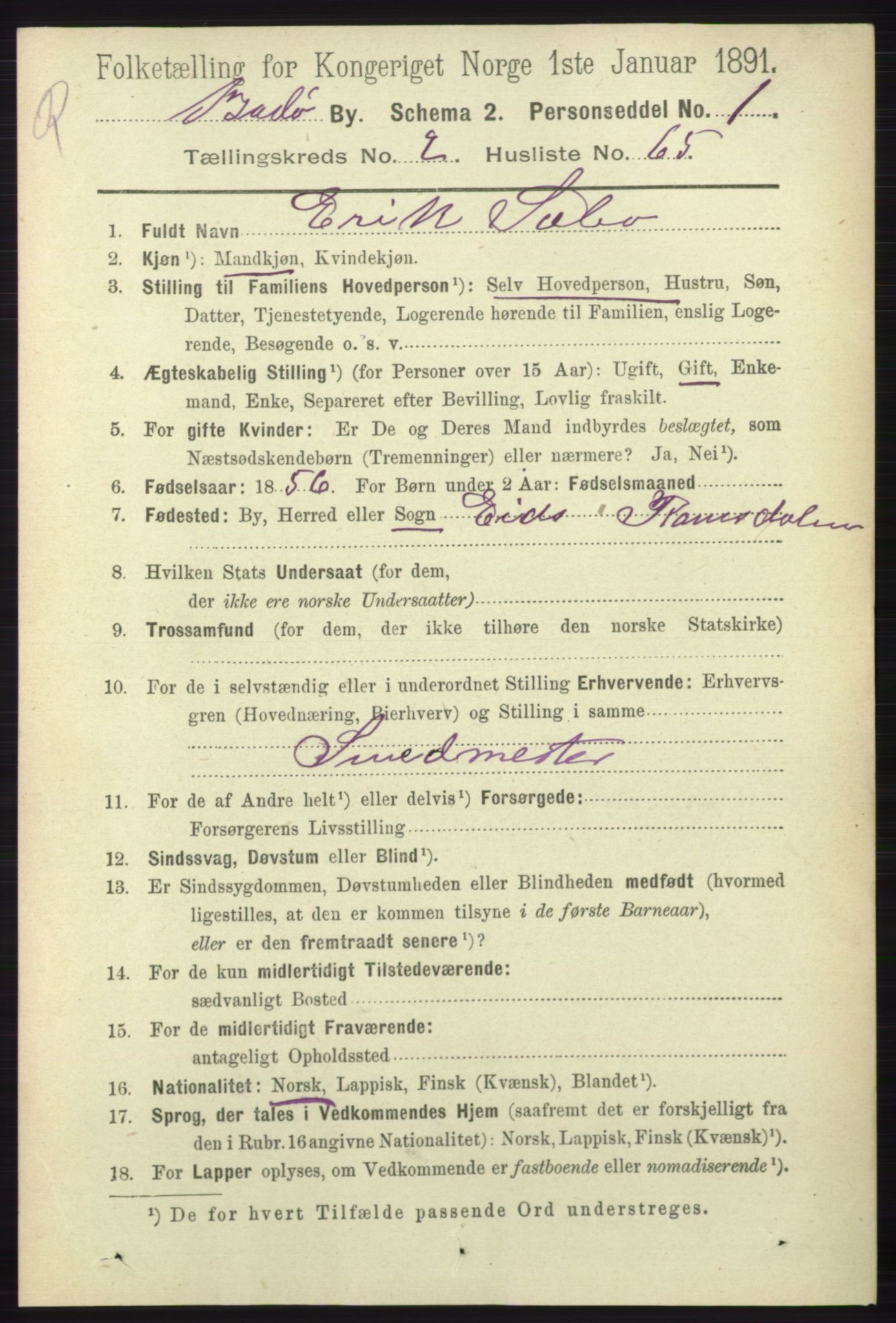 RA, 1891 census for 1804 Bodø, 1891, p. 1824