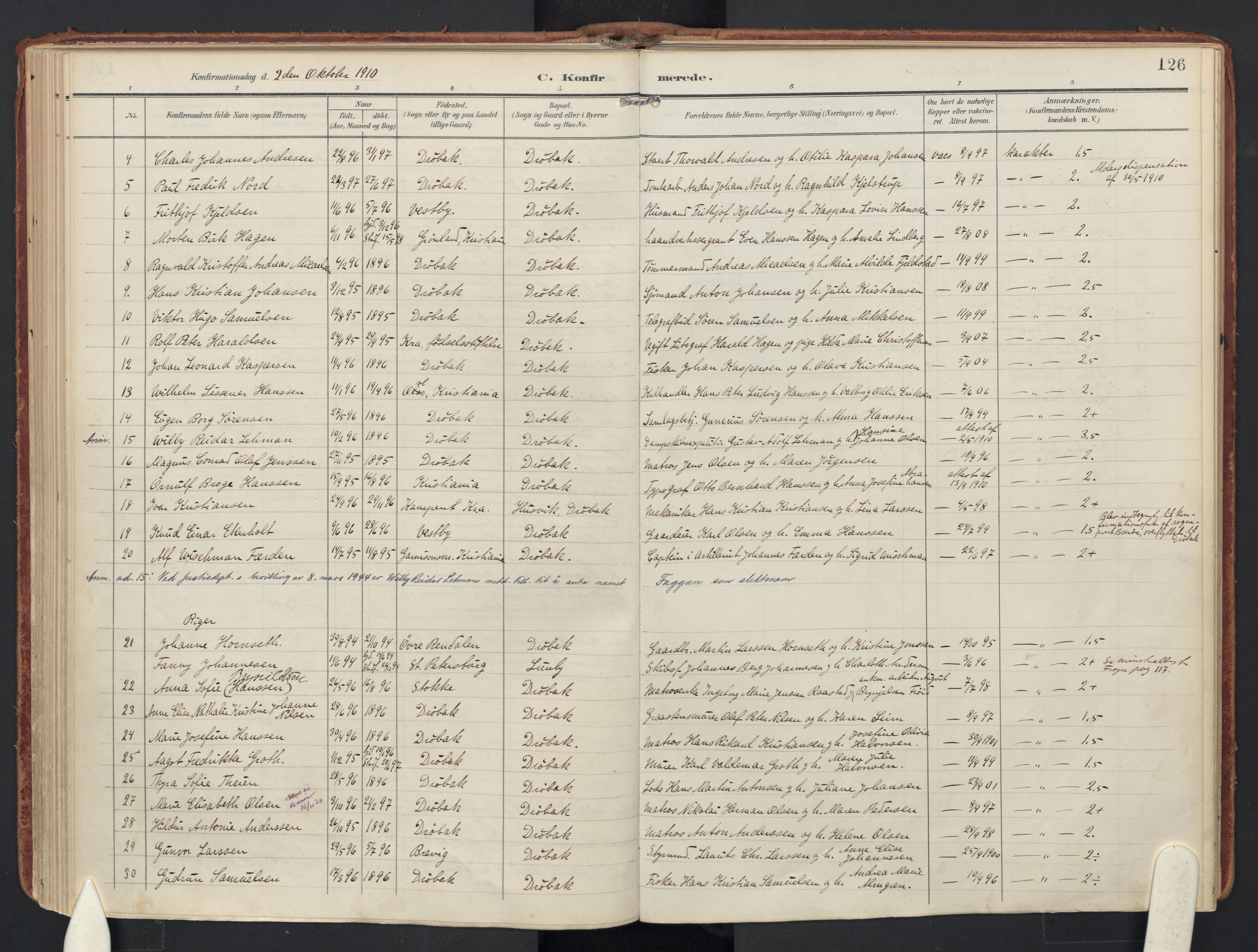 Drøbak prestekontor Kirkebøker, AV/SAO-A-10142a/F/Fb/L0003: Parish register (official) no. II 3, 1897-1918, p. 126