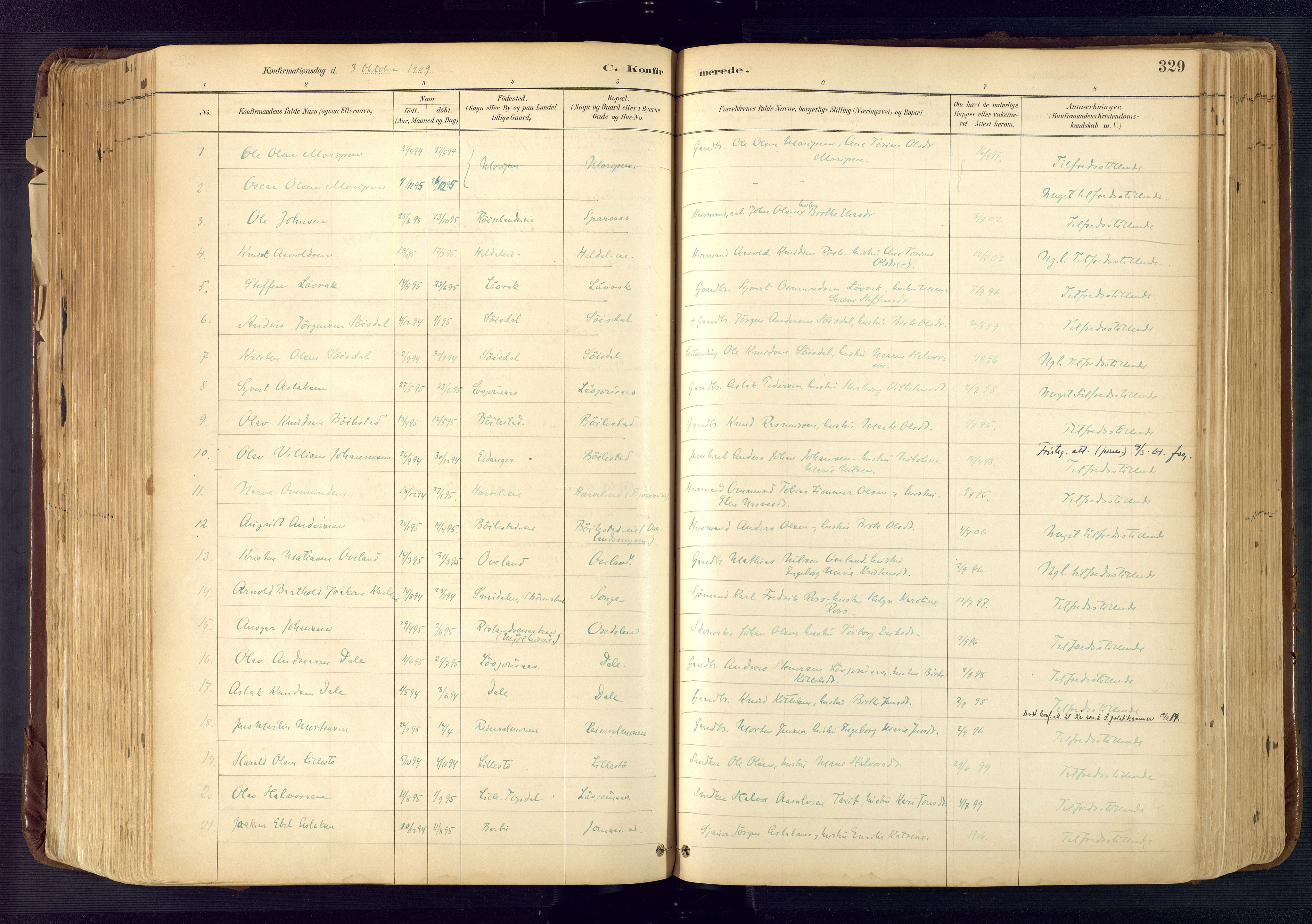 Froland sokneprestkontor, AV/SAK-1111-0013/F/Fa/L0005: Parish register (official) no. A 5, 1882-1921, p. 329