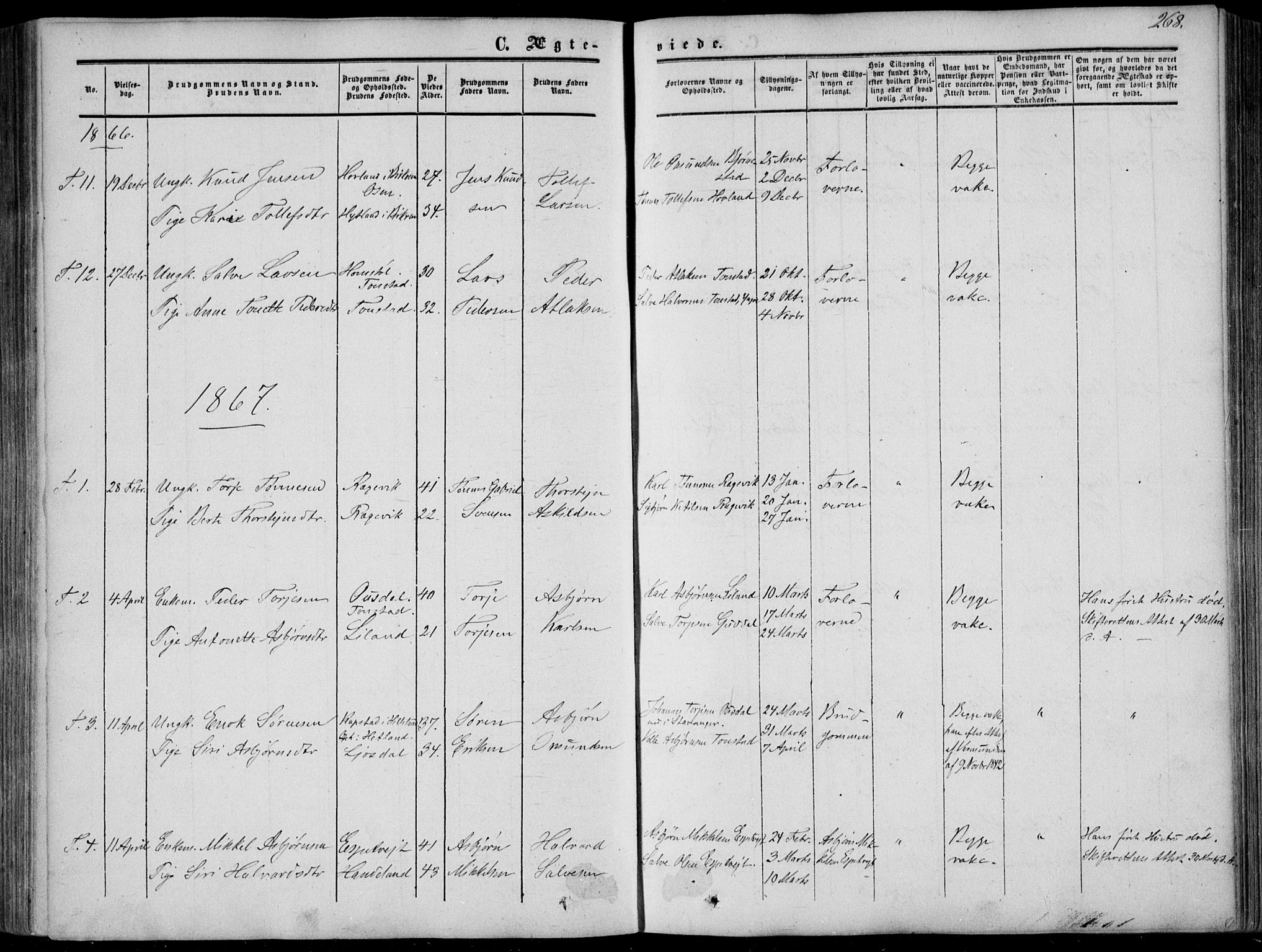 Sirdal sokneprestkontor, SAK/1111-0036/F/Fa/Fab/L0002: Parish register (official) no. A 2, 1855-1874, p. 268