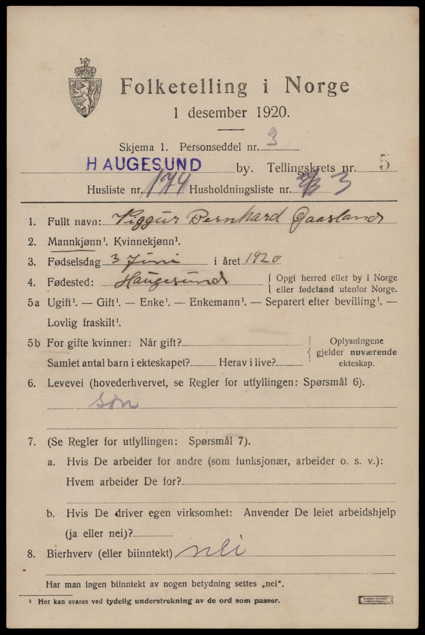 SAST, 1920 census for Haugesund, 1920, p. 21429