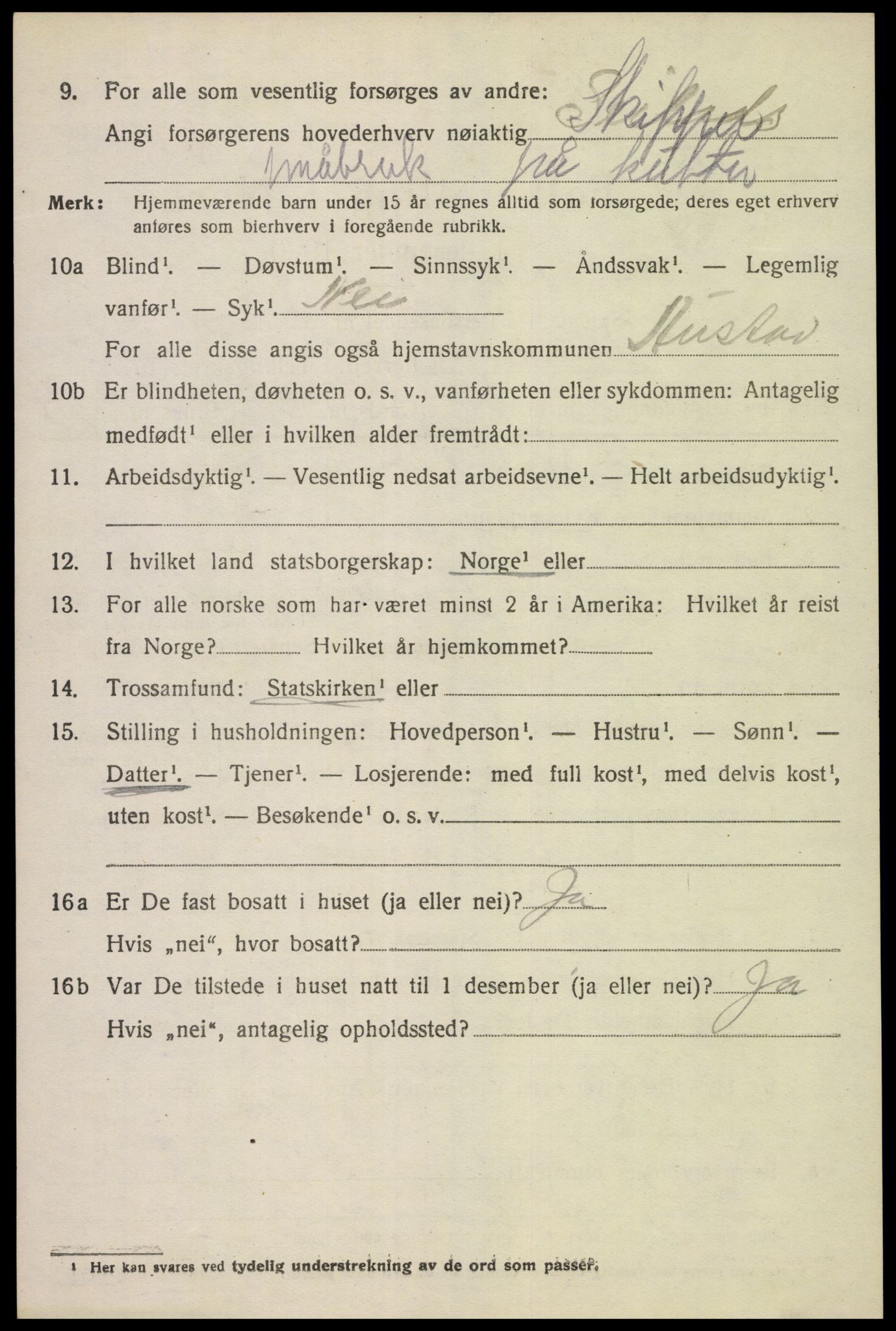 SAK, 1920 census for Austad, 1920, p. 1028