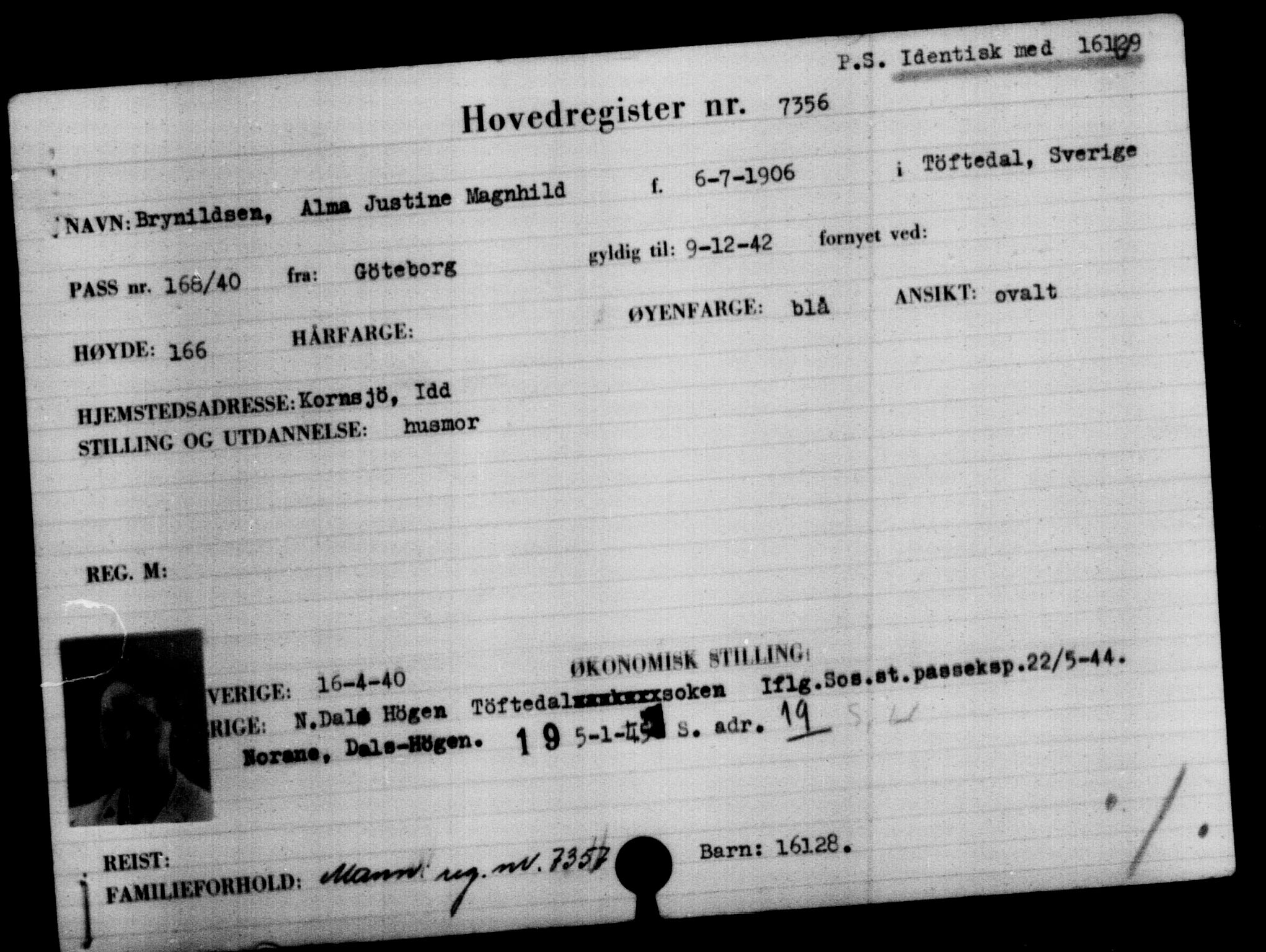 Utenriksstasjonene, Legasjonen i Stockholm, Flyktningkontoret, AV/RA-S-6753/V/Va/L0005: Kjesäterkartoteket, flyktninger med registreringsnr. 6600-9417, 1940-1945, p. 890