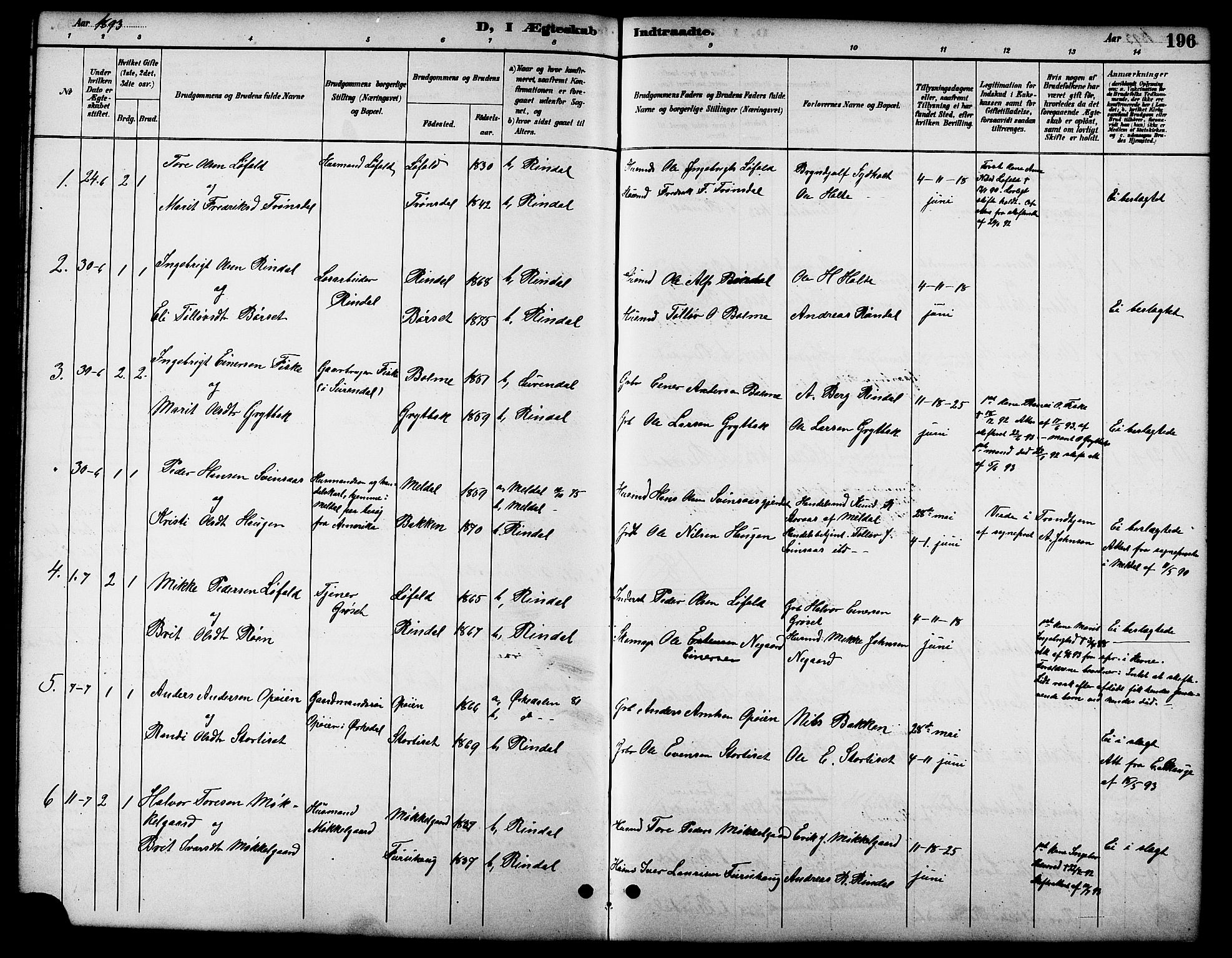 Ministerialprotokoller, klokkerbøker og fødselsregistre - Møre og Romsdal, SAT/A-1454/598/L1078: Parish register (copy) no. 598C03, 1892-1909, p. 196
