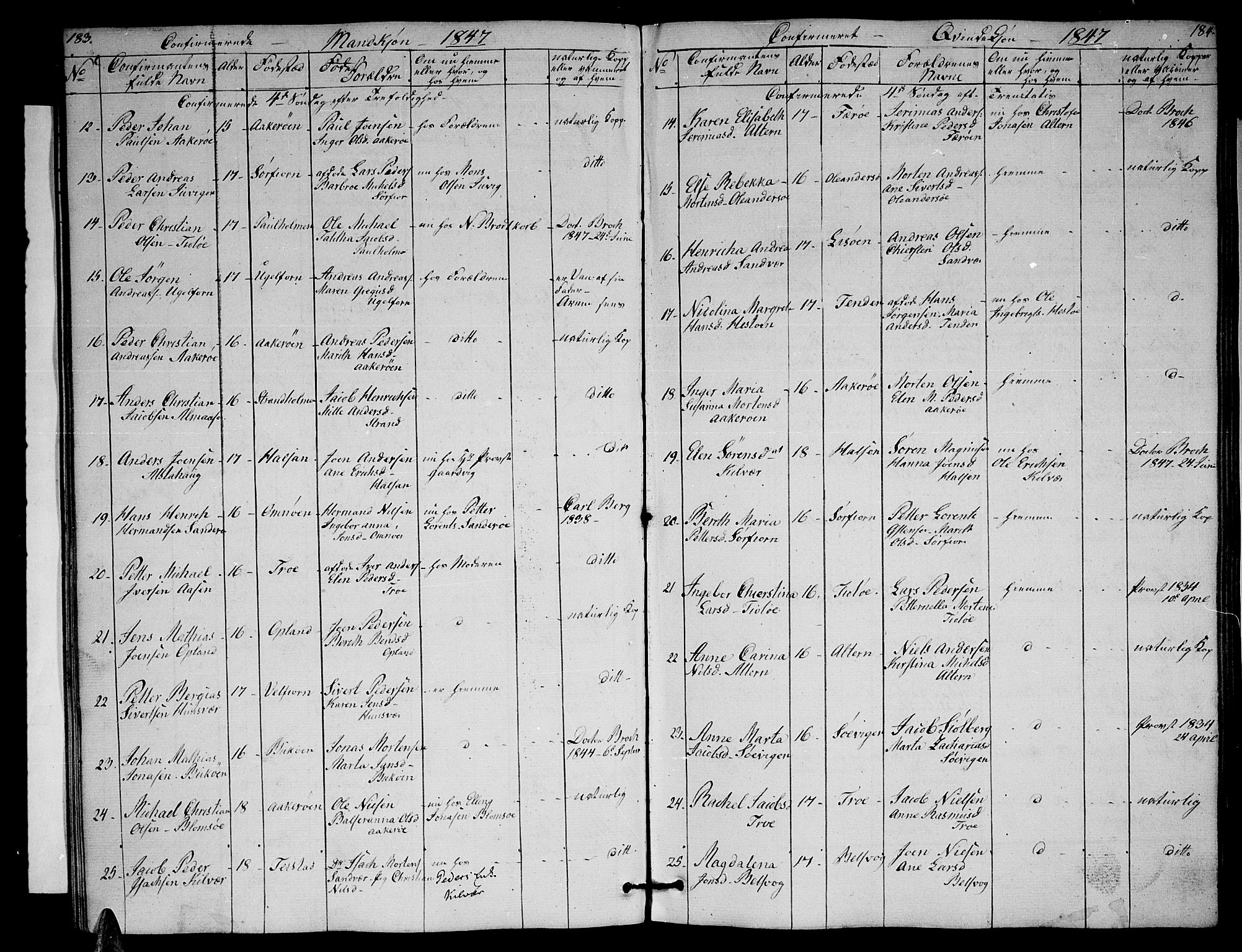 Ministerialprotokoller, klokkerbøker og fødselsregistre - Nordland, AV/SAT-A-1459/830/L0460: Parish register (copy) no. 830C02, 1843-1865, p. 183-184