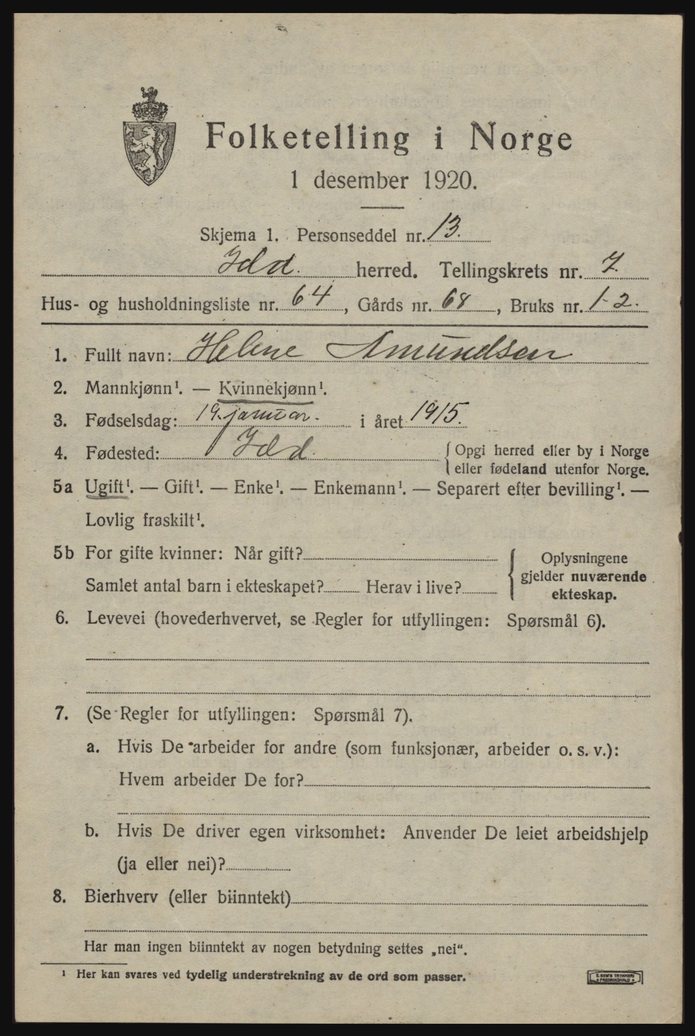 SAO, 1920 census for Idd, 1920, p. 9527