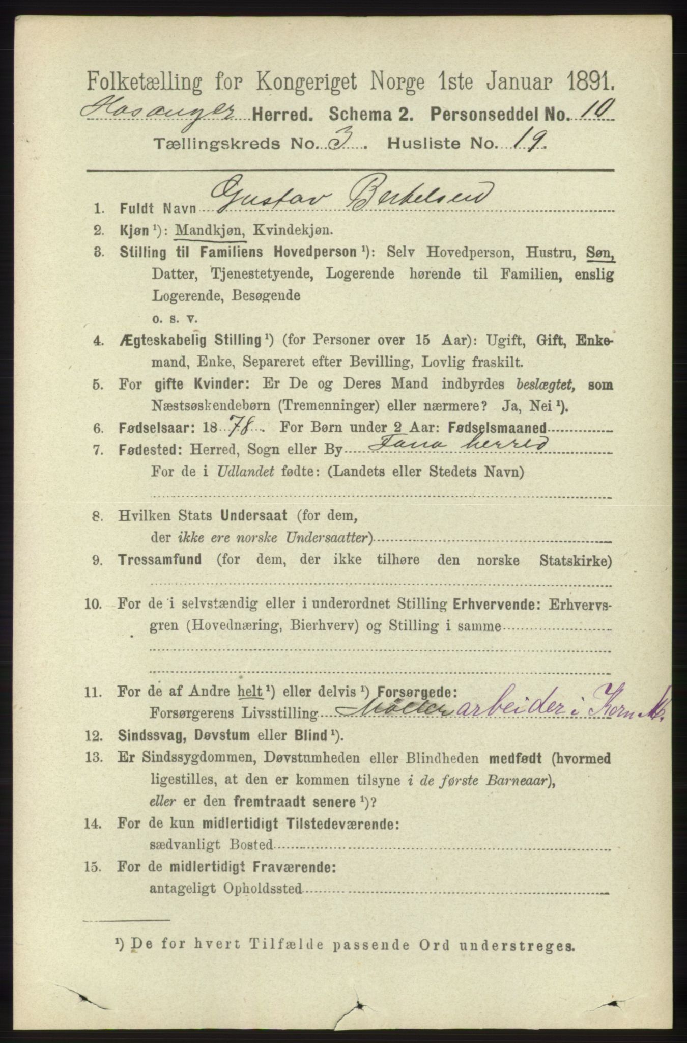 RA, 1891 census for 1253 Hosanger, 1891, p. 1148