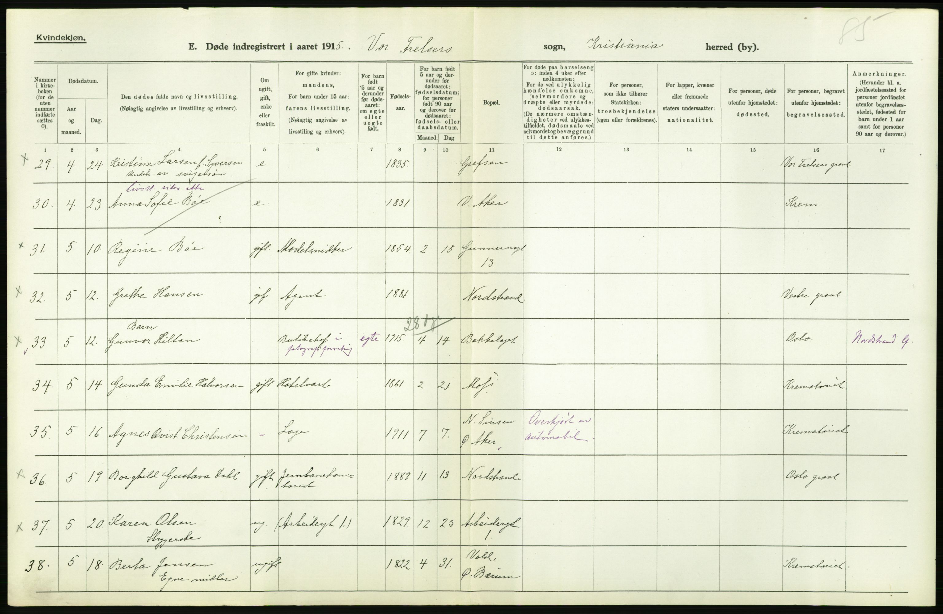 Statistisk sentralbyrå, Sosiodemografiske emner, Befolkning, AV/RA-S-2228/D/Df/Dfb/Dfbe/L0009: Kristiania: Døde., 1915, p. 96