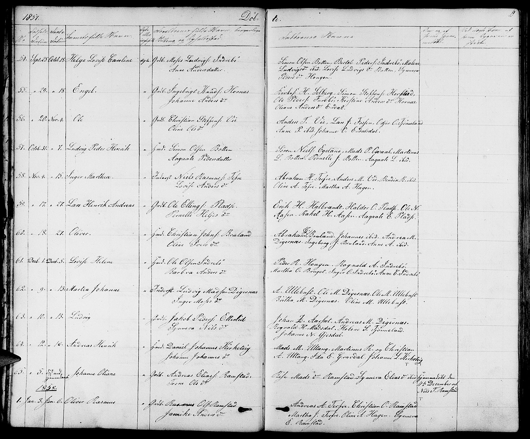 Førde sokneprestembete, SAB/A-79901/H/Hab/Haba/L0001: Parish register (copy) no. A 1, 1853-1880, p. 19