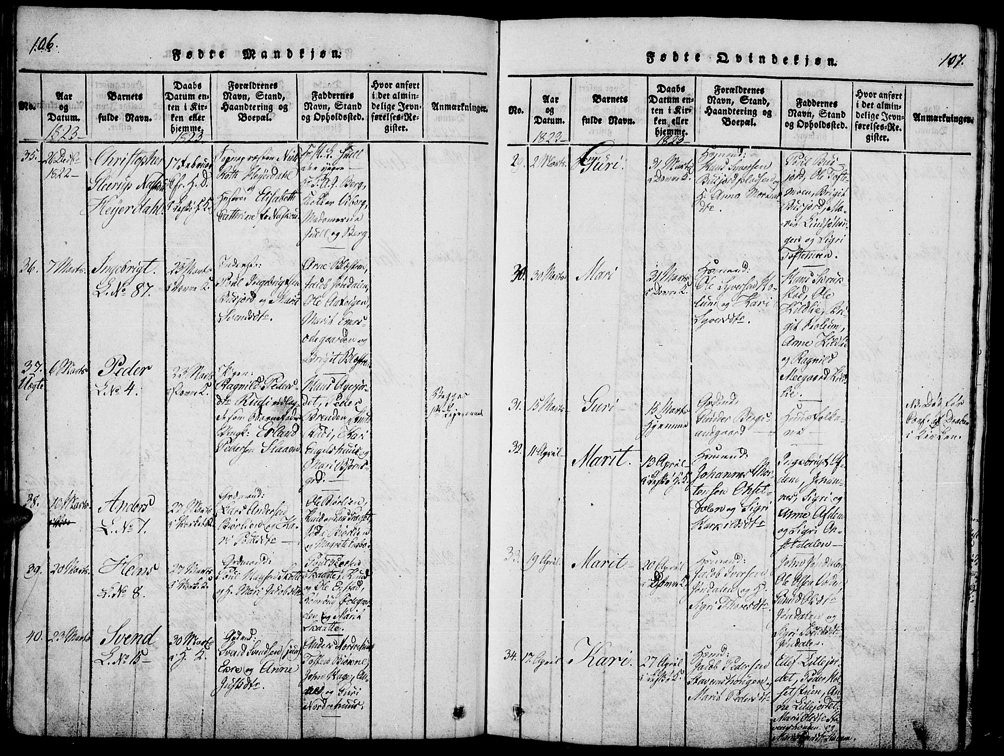 Lesja prestekontor, SAH/PREST-068/H/Ha/Haa/L0004: Parish register (official) no. 4, 1820-1829, p. 106-107