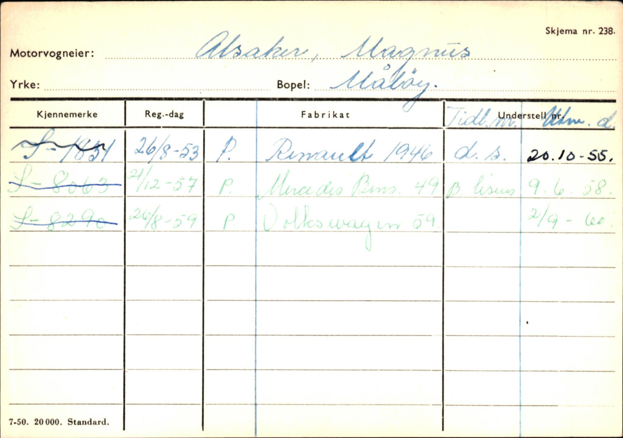 Statens vegvesen, Sogn og Fjordane vegkontor, AV/SAB-A-5301/4/F/L0144: Registerkort Vågsøy A-R, 1945-1975, p. 27