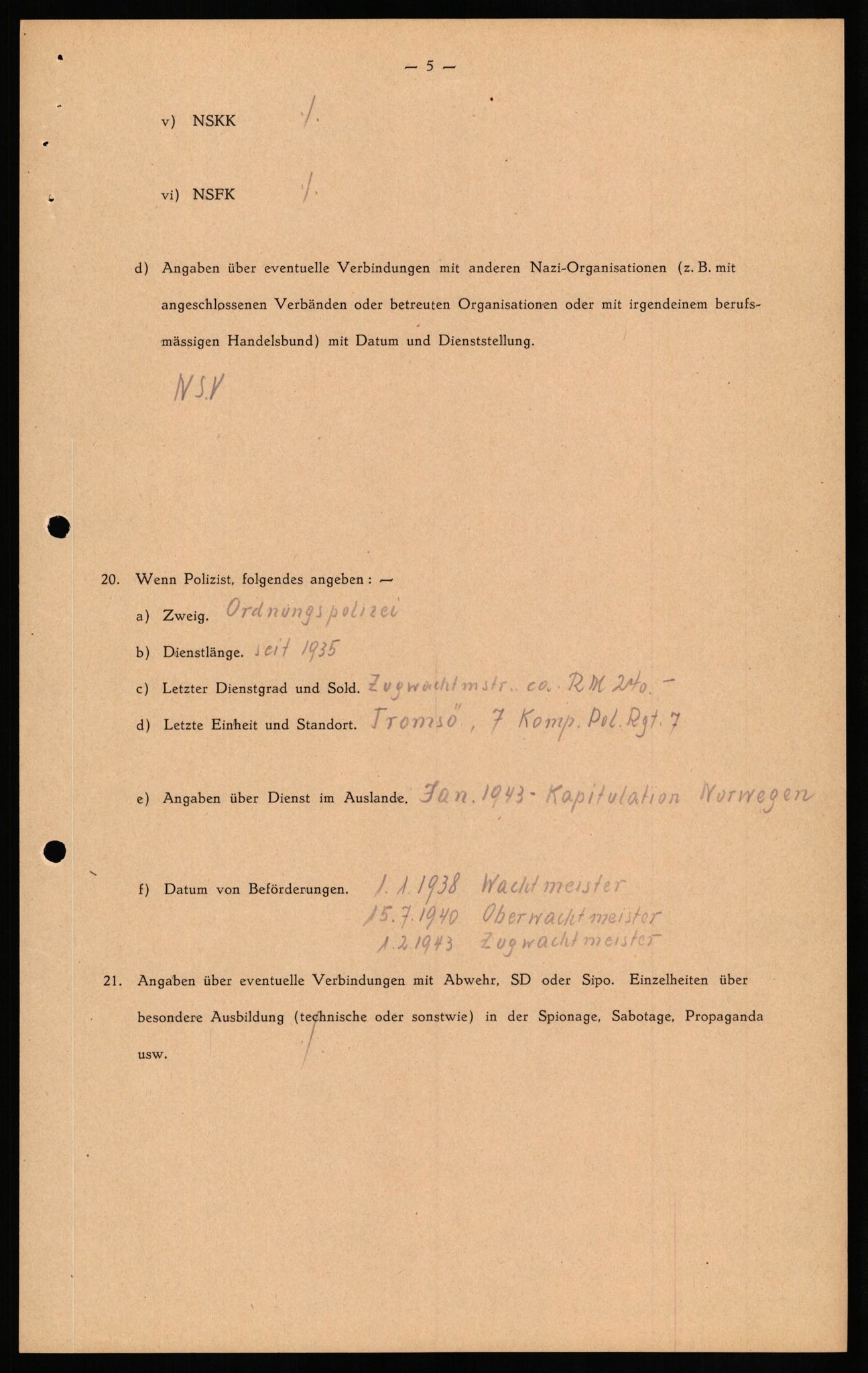 Forsvaret, Forsvarets overkommando II, RA/RAFA-3915/D/Db/L0029: CI Questionaires. Tyske okkupasjonsstyrker i Norge. Tyskere., 1945-1946, p. 48
