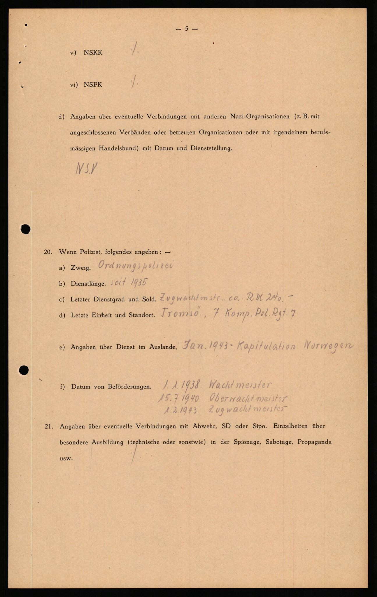 Forsvaret, Forsvarets overkommando II, AV/RA-RAFA-3915/D/Db/L0029: CI Questionaires. Tyske okkupasjonsstyrker i Norge. Tyskere., 1945-1946, p. 48