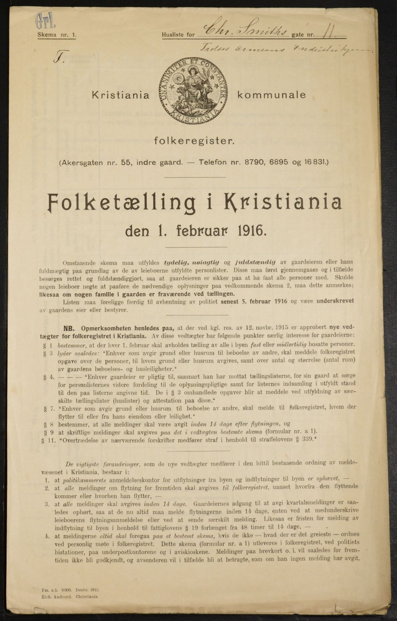 OBA, Municipal Census 1916 for Kristiania, 1916, p. 11826