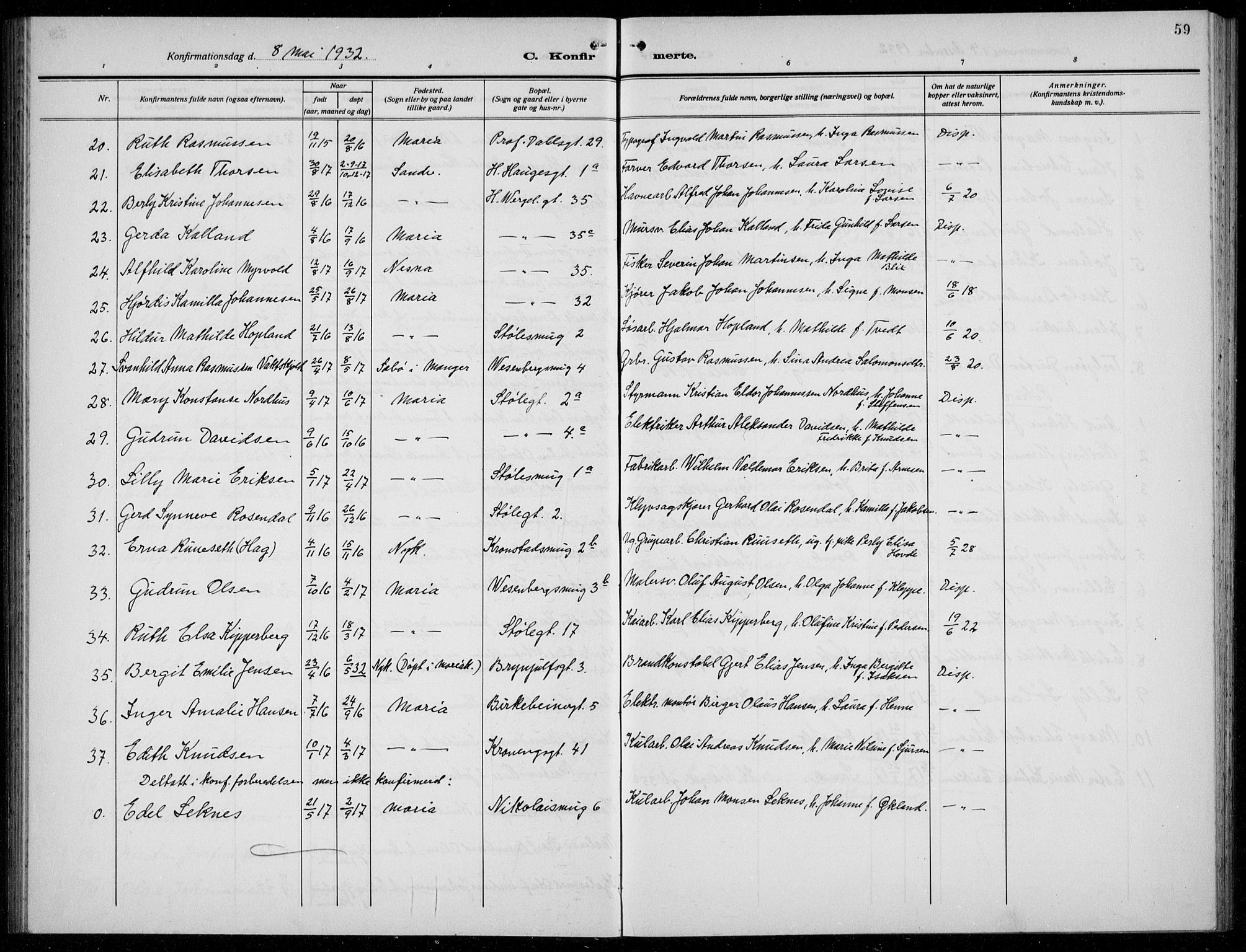 Mariakirken Sokneprestembete, AV/SAB-A-76901/H/Hab/L0010: Parish register (copy) no. A 10, 1920-1937, p. 59