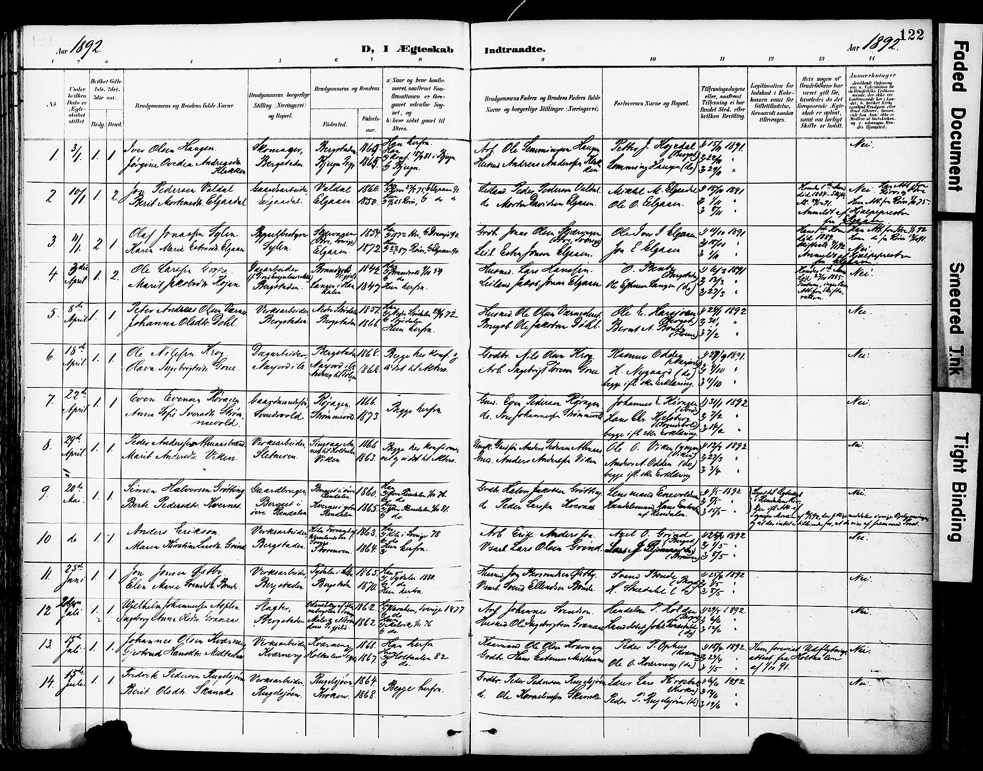 Ministerialprotokoller, klokkerbøker og fødselsregistre - Sør-Trøndelag, AV/SAT-A-1456/681/L0935: Parish register (official) no. 681A13, 1890-1898, p. 122