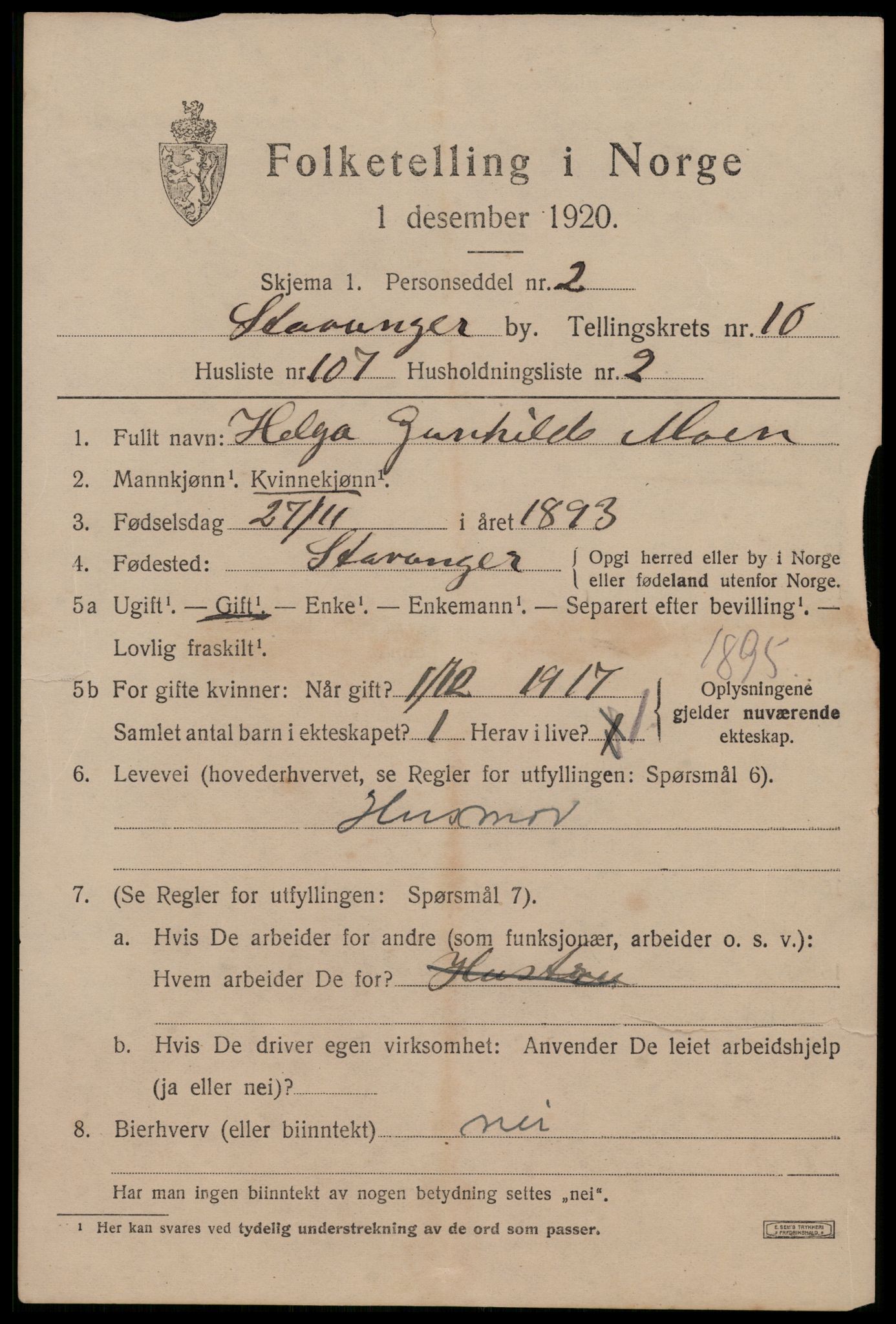 SAST, 1920 census for Stavanger, 1920, p. 53642