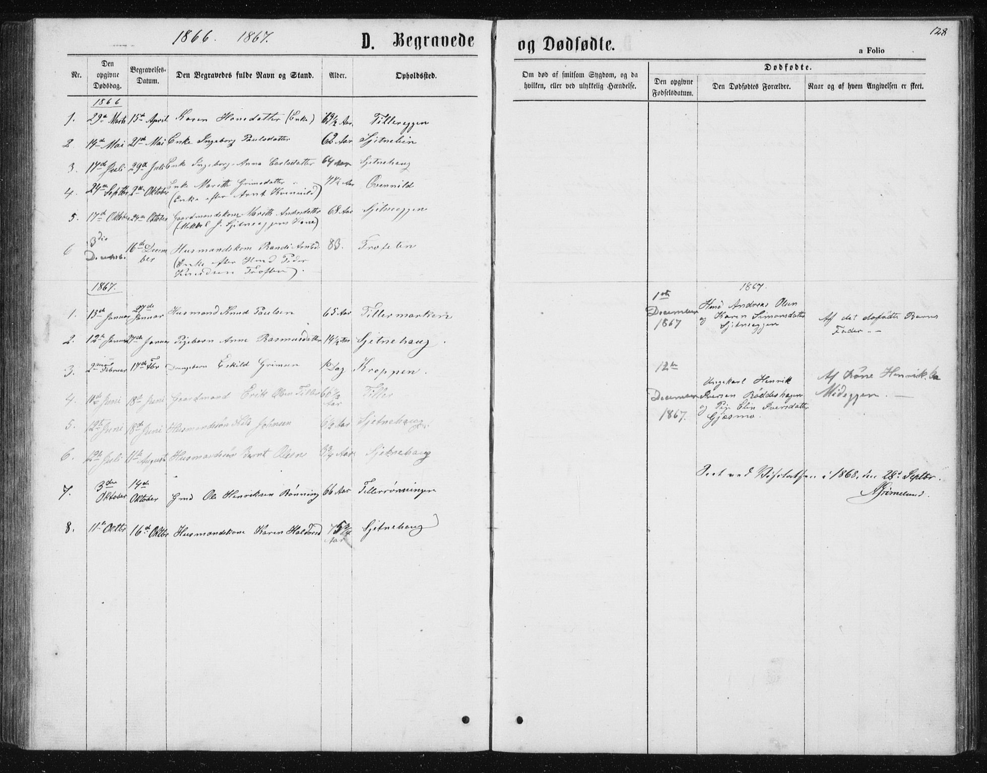 Ministerialprotokoller, klokkerbøker og fødselsregistre - Sør-Trøndelag, AV/SAT-A-1456/621/L0459: Parish register (copy) no. 621C02, 1866-1895, p. 128