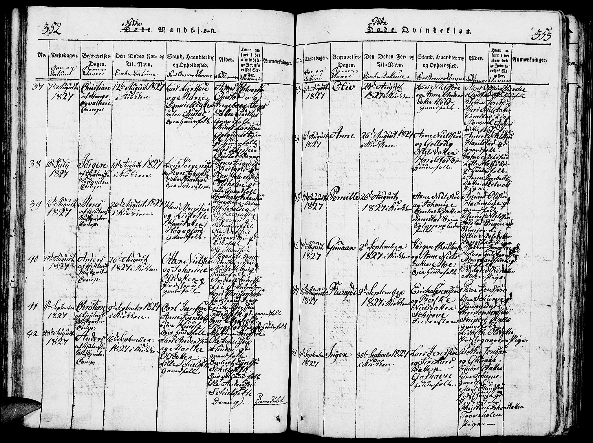 Romedal prestekontor, AV/SAH-PREST-004/L/L0005: Parish register (copy) no. 5, 1814-1829, p. 352-353