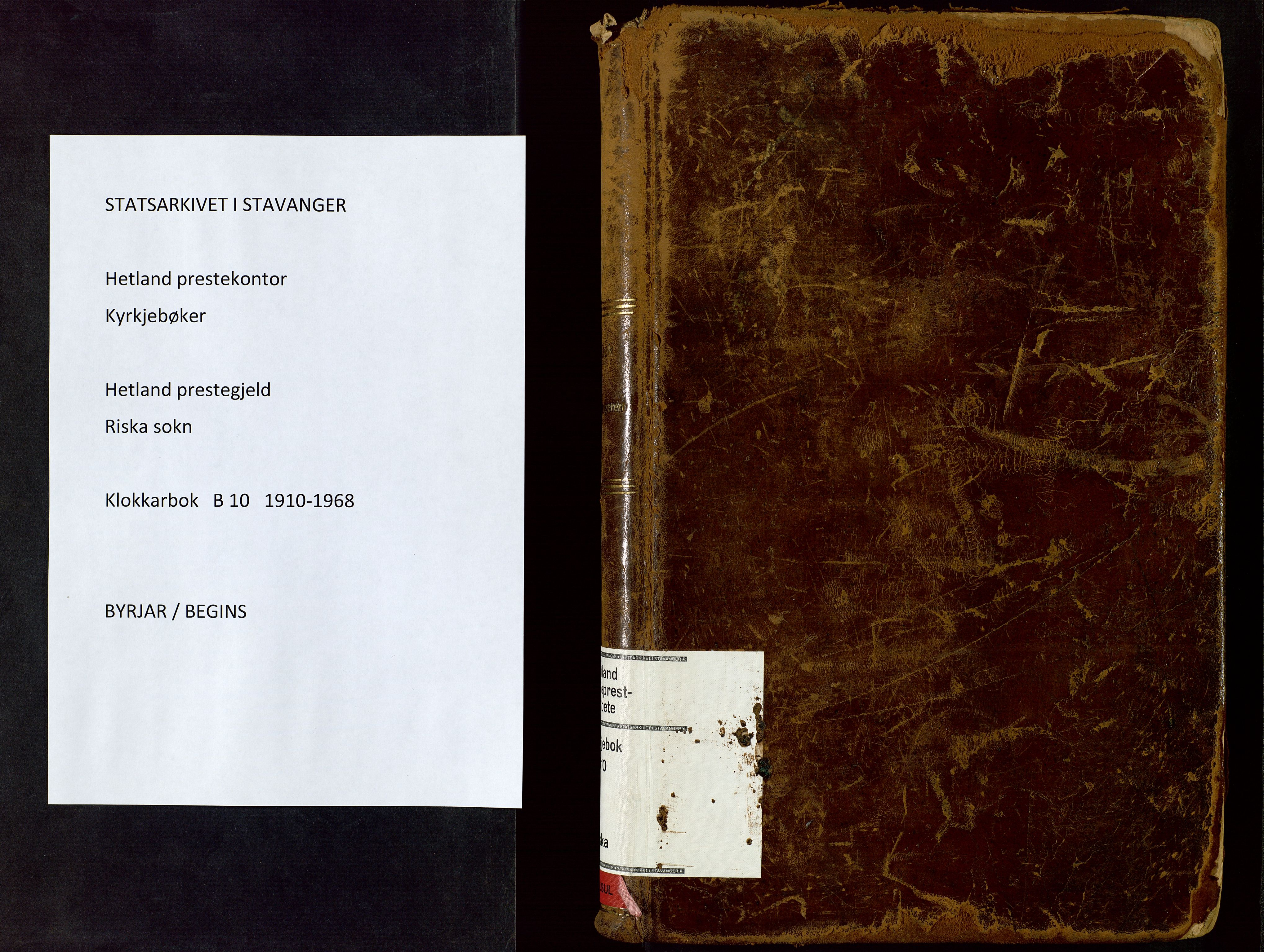Hetland sokneprestkontor, SAST/A-101826/30/30BB/L0010: Parish register (copy) no. B 10, 1910-1968