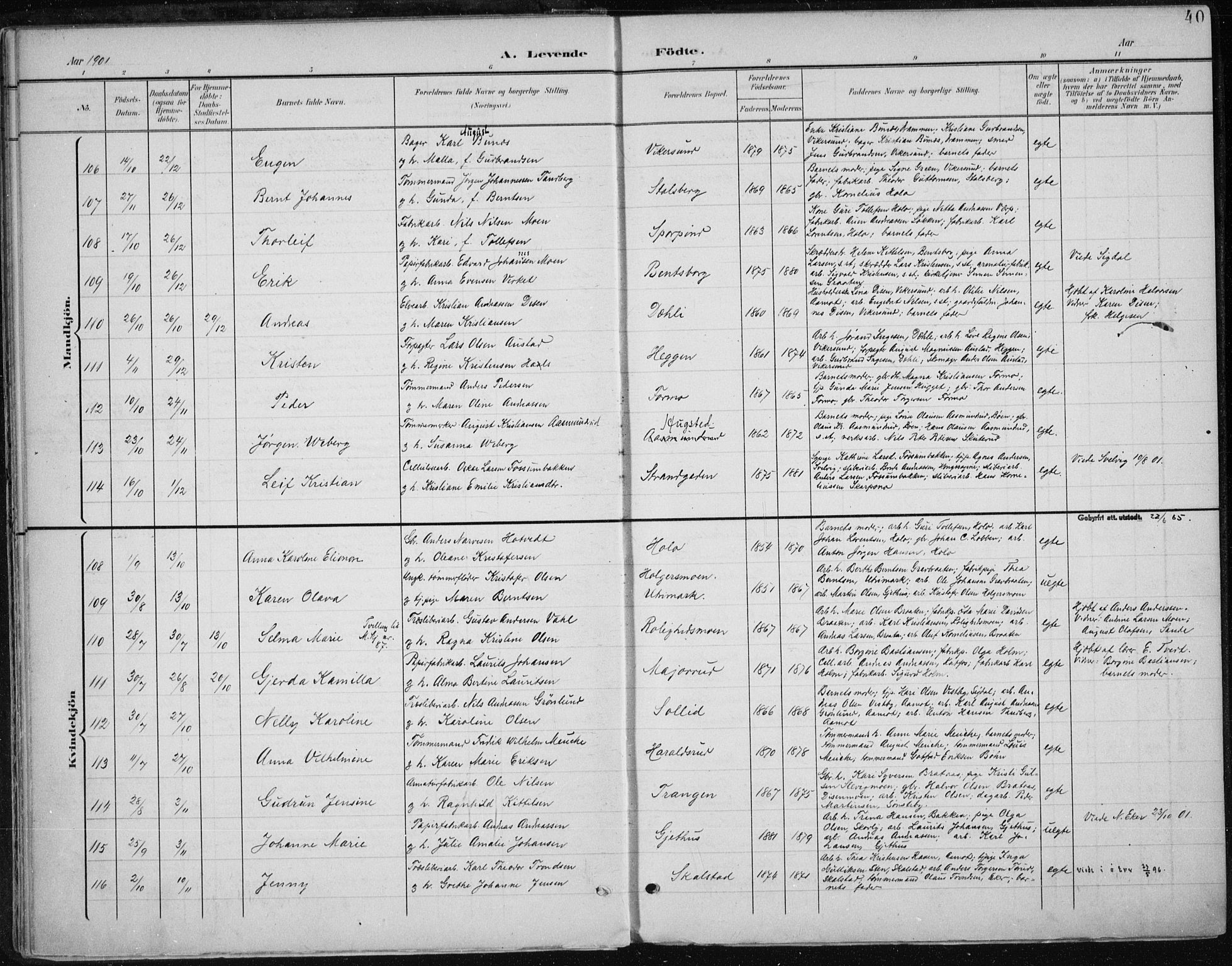 Modum kirkebøker, AV/SAKO-A-234/F/Fa/L0013: Parish register (official) no. 13, 1899-1907, p. 40