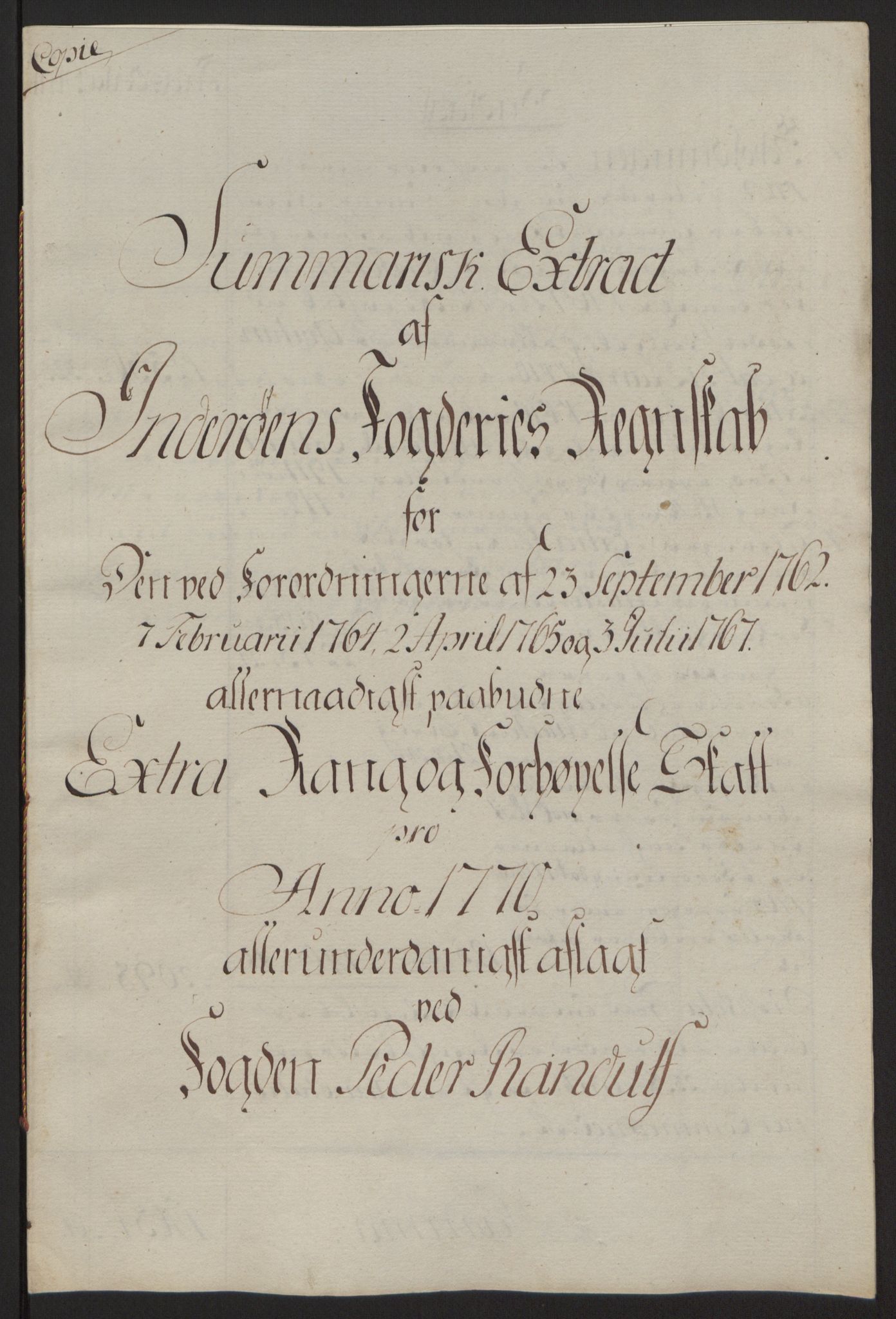 Rentekammeret inntil 1814, Reviderte regnskaper, Fogderegnskap, AV/RA-EA-4092/R63/L4420: Ekstraskatten Inderøy, 1762-1772, p. 379