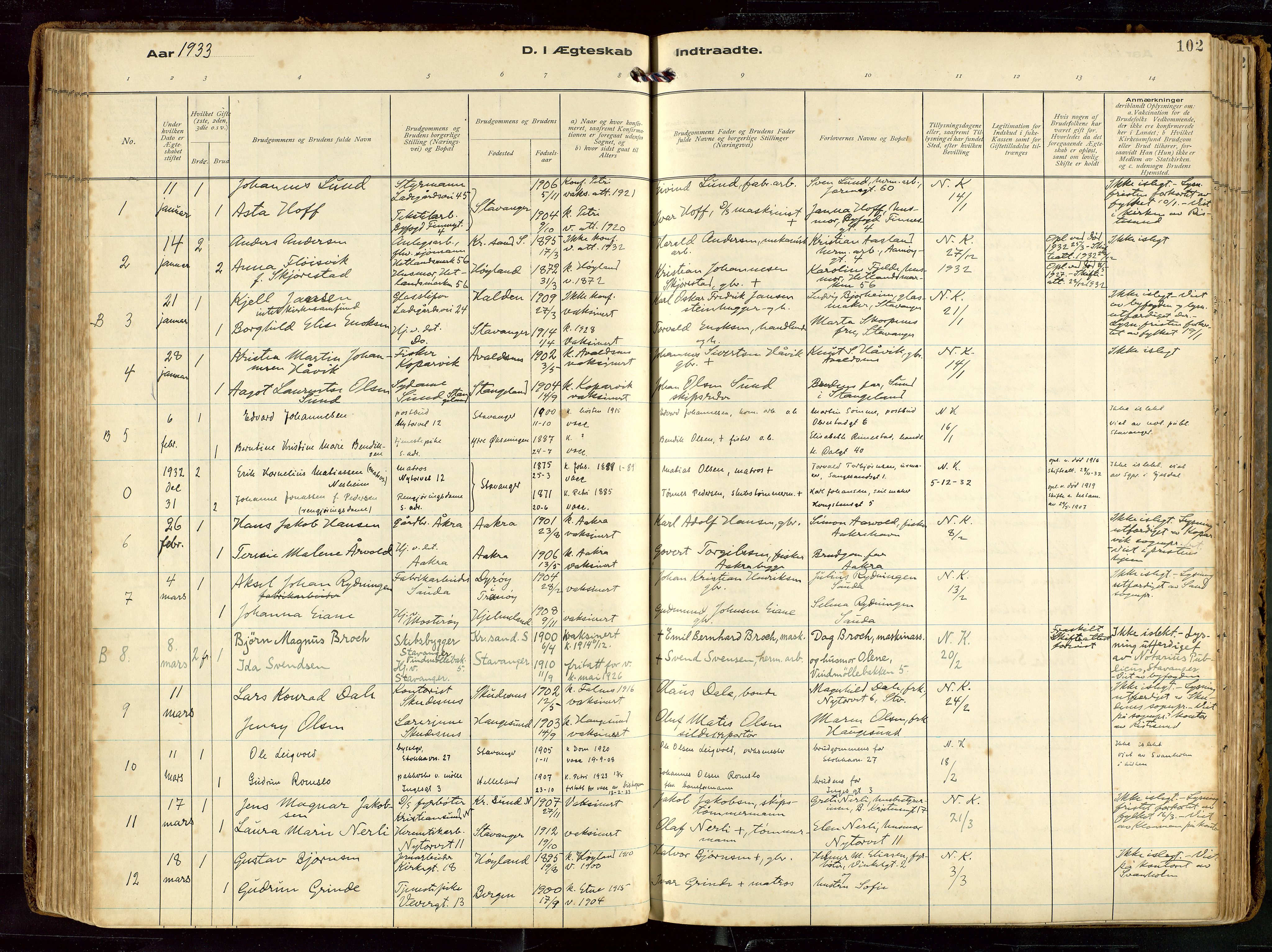 St. Petri sokneprestkontor, SAST/A-101813/002/D/L0002: Parish register (official) no. A 27, 1921-1942, p. 102