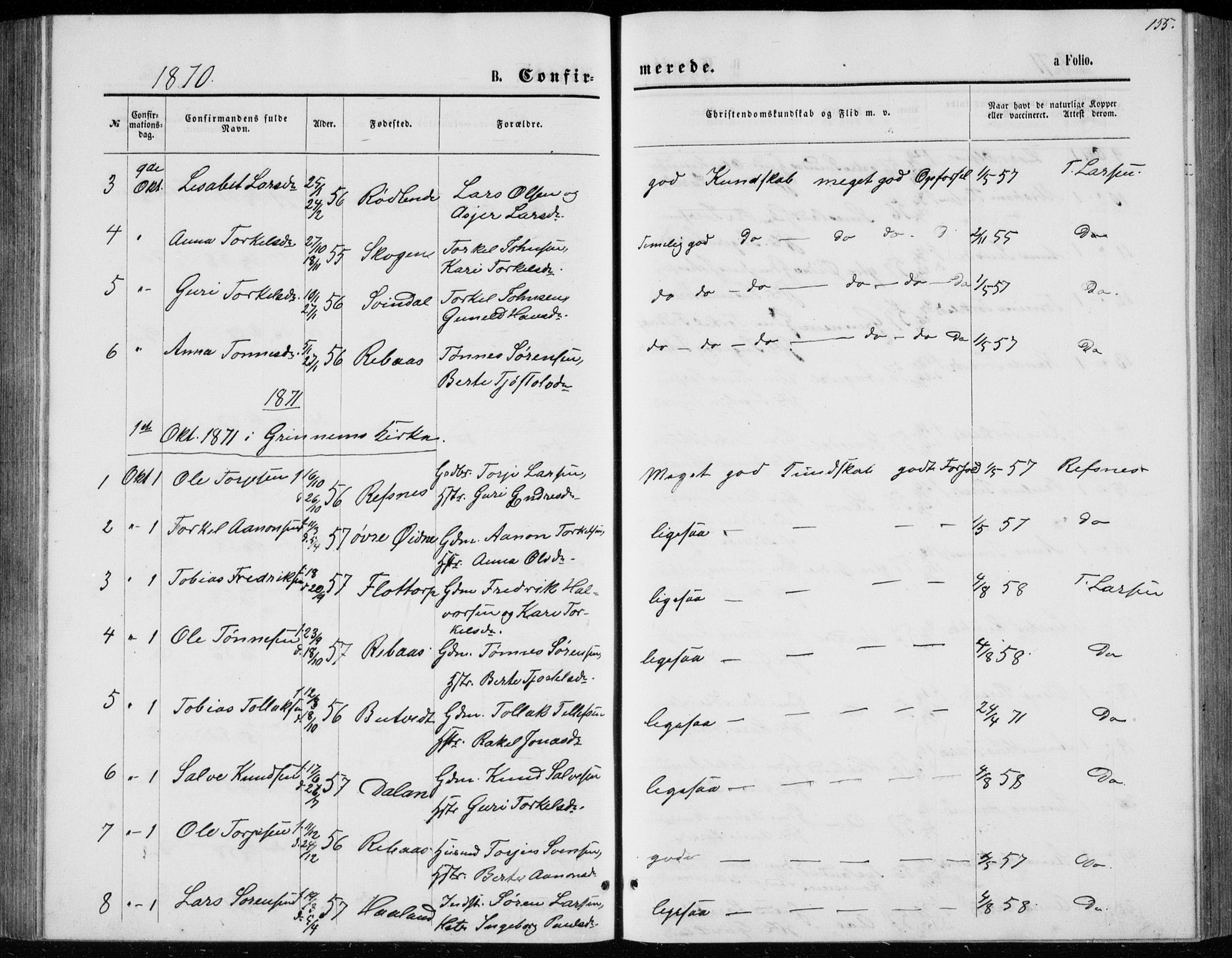 Bjelland sokneprestkontor, SAK/1111-0005/F/Fb/Fbc/L0002: Parish register (copy) no. B 2, 1867-1887, p. 155